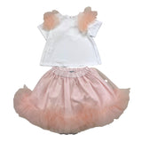 Barcellino Completo 2 Pezzi T-Shirt-Gonna Bicolore Bianco Per Neonata