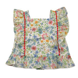 Miranda Camicia Giromanica Tinta Unita con Fantasia Fiori Bianco per Bambina