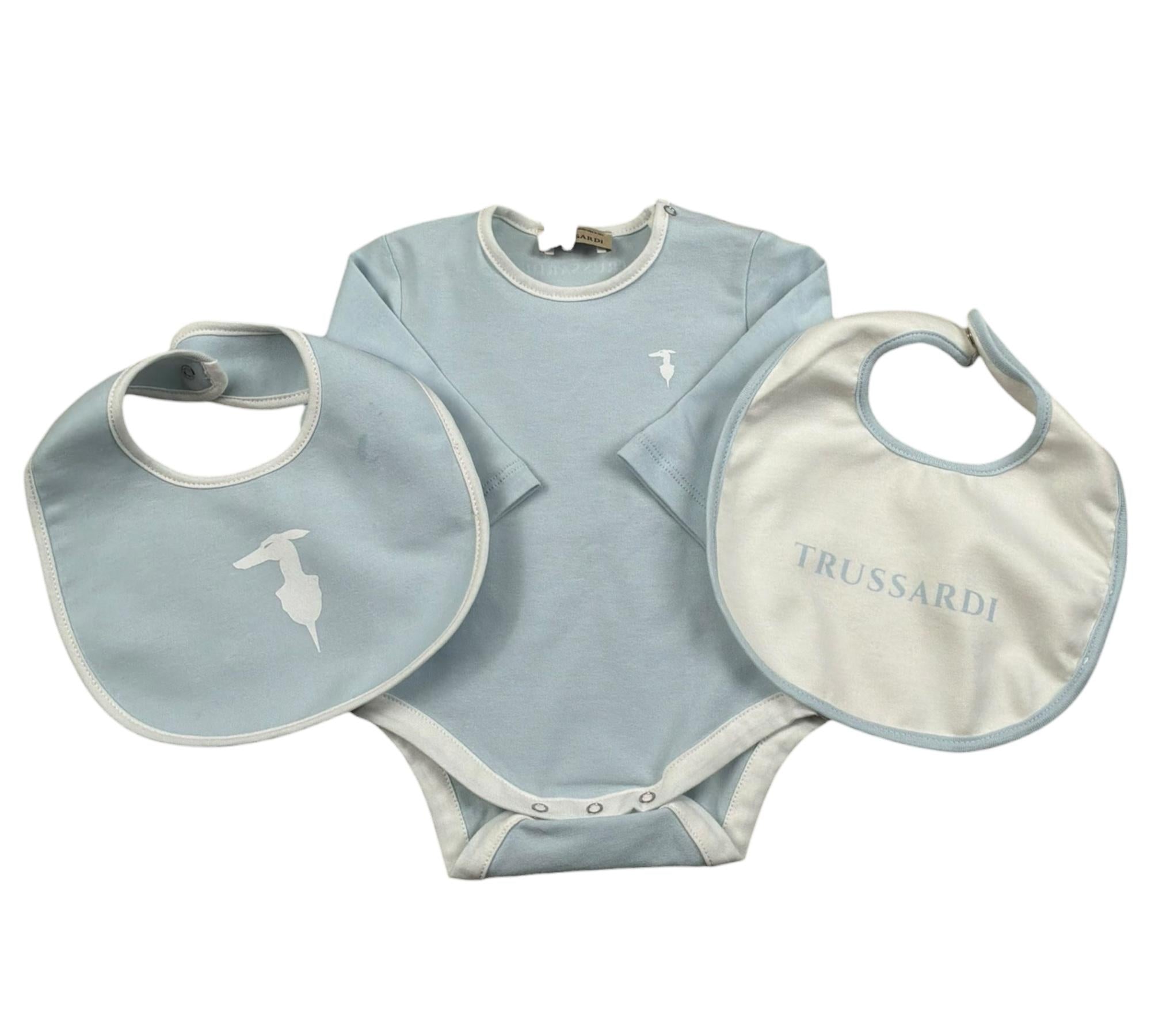 Trussardi Set 3 Pezzi Body Manica Lunga-Bavetta-Cappello per Neonato TLP26001TU AZZURRO TRUSSARDI 