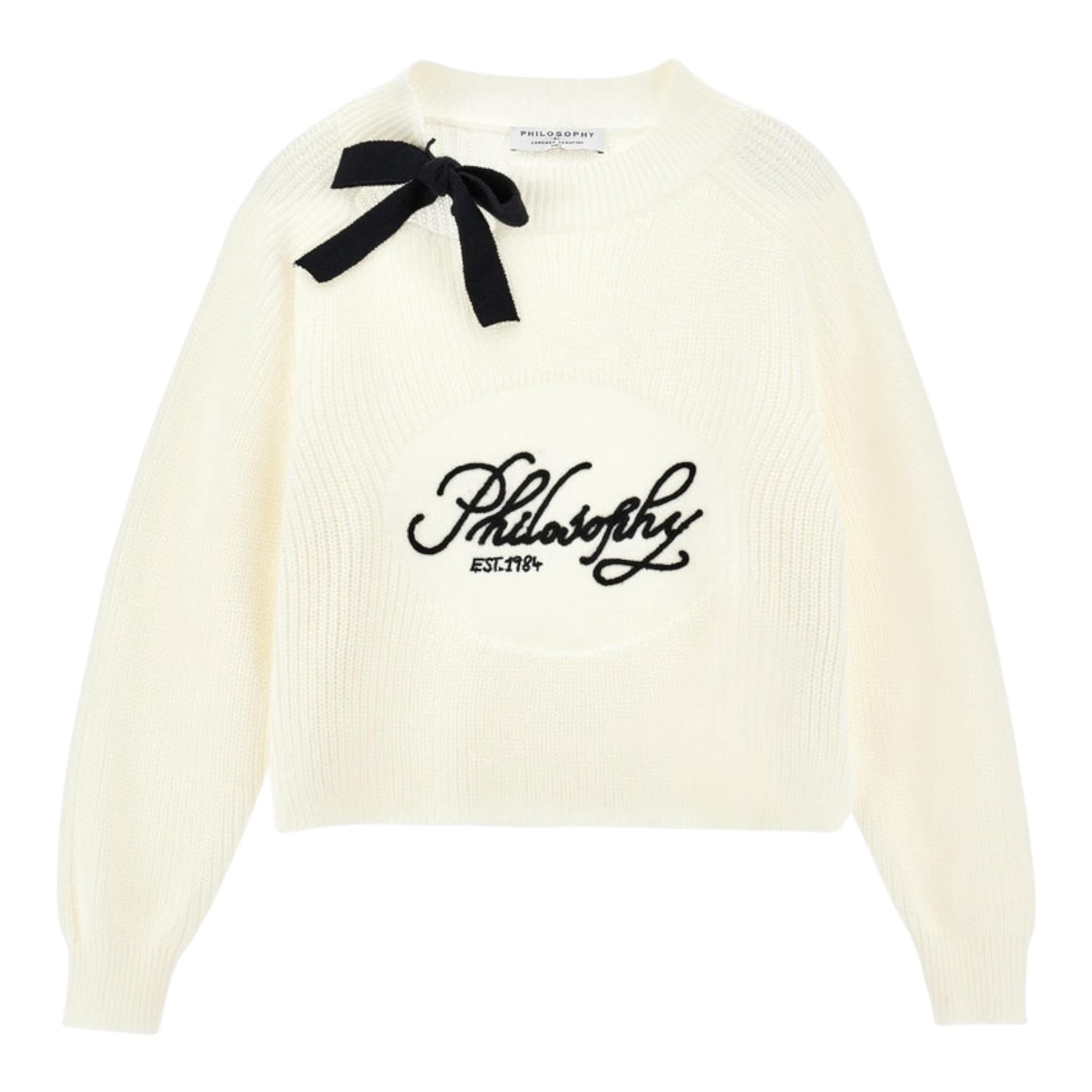 Philosophy Maglia Girocollo Tinta Unita con Logo per Bambina I9E610X PANNA PHILOSOPHY 