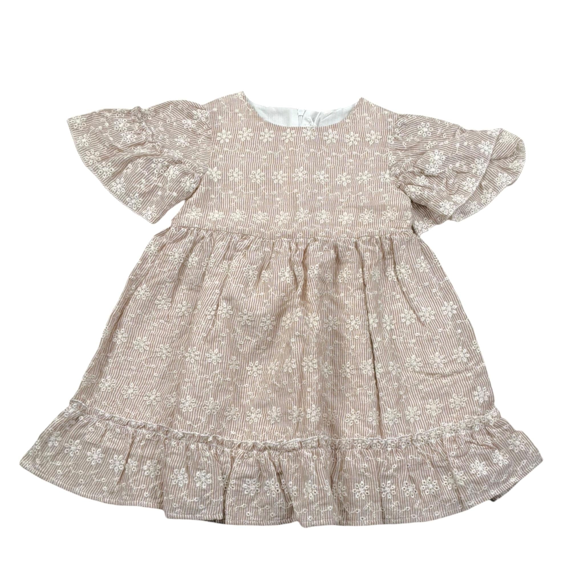 Lalalu' Abito Tinta Unita con Fantasia A Righe per Bambina VTL70PB BIANCO LALALU' 