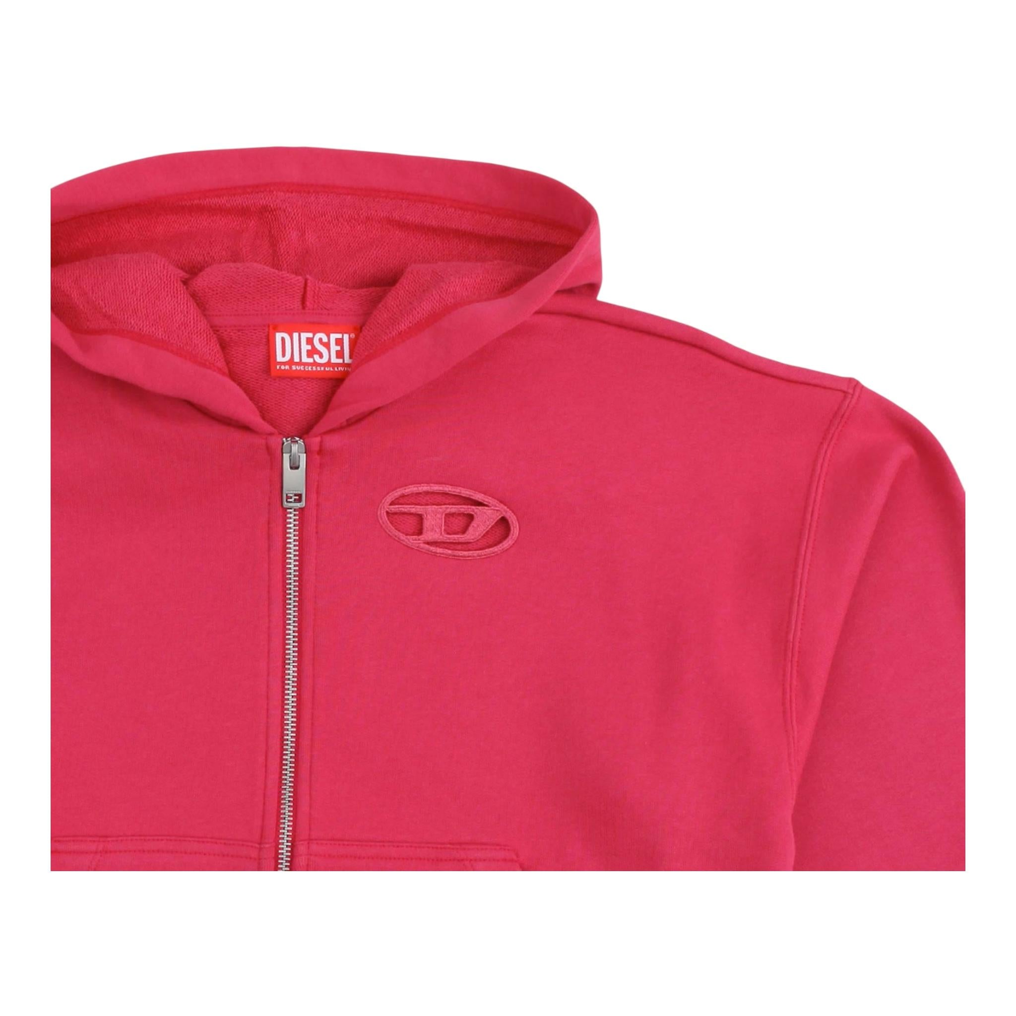 Diesel Felpa Tinta Unita con Zip E Cappuccio per Bambina J02200 ROSA DIESEL 