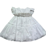 Le Bebe Abito Mezza Manica Cerimoniale Tinta Unita con Cinturino per Neonata LBG6375 BIANCO LE BEBE 