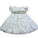 Le Bebe Abito Mezza Manica Cerimoniale Tinta Unita con Cinturino per Neonata LBG6375 BIANCO LE BEBE 