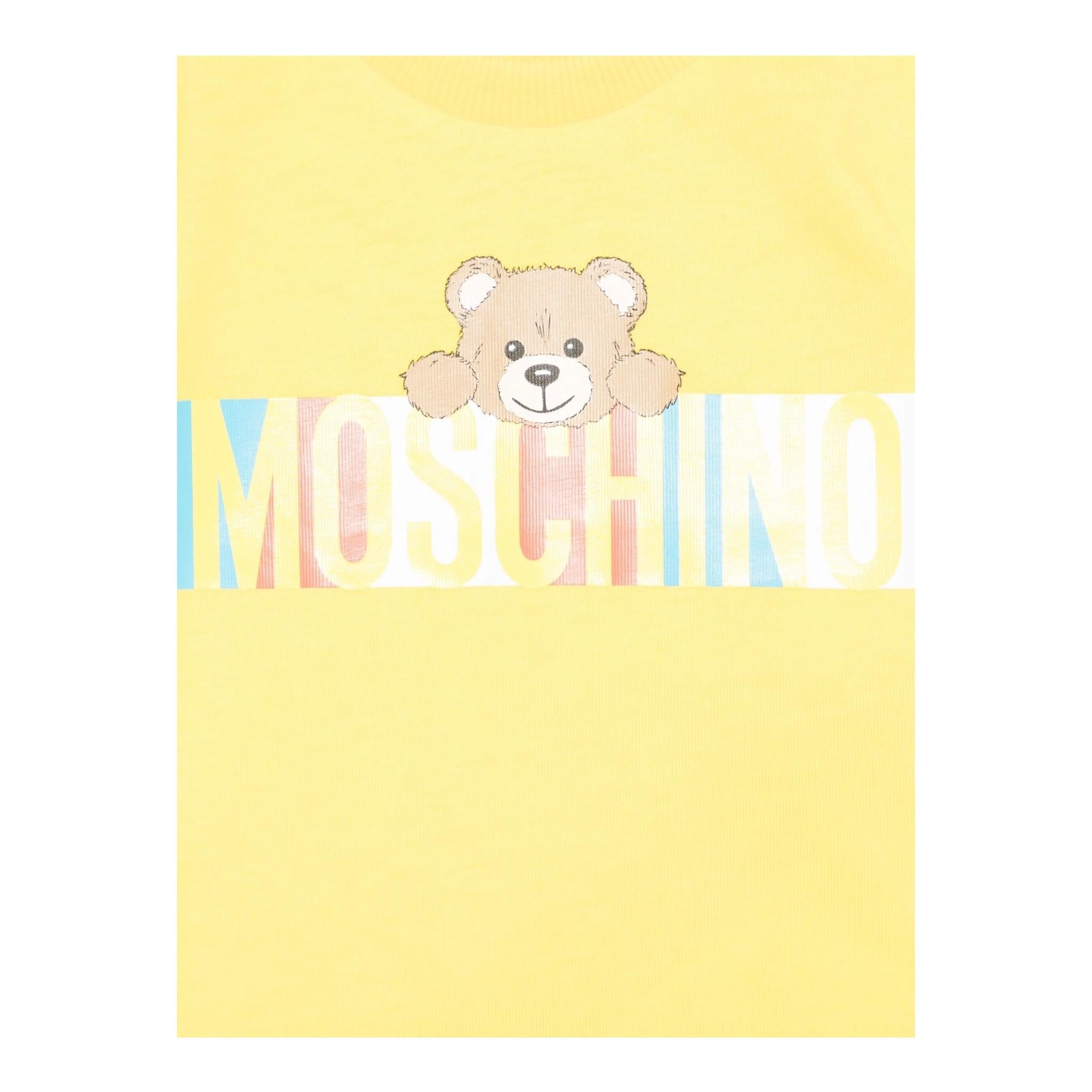 Moschino T-Shirt Girocollo Tinta Unita con Stampa per Neonato MUM04CLO GIALLO MOSCHINO 