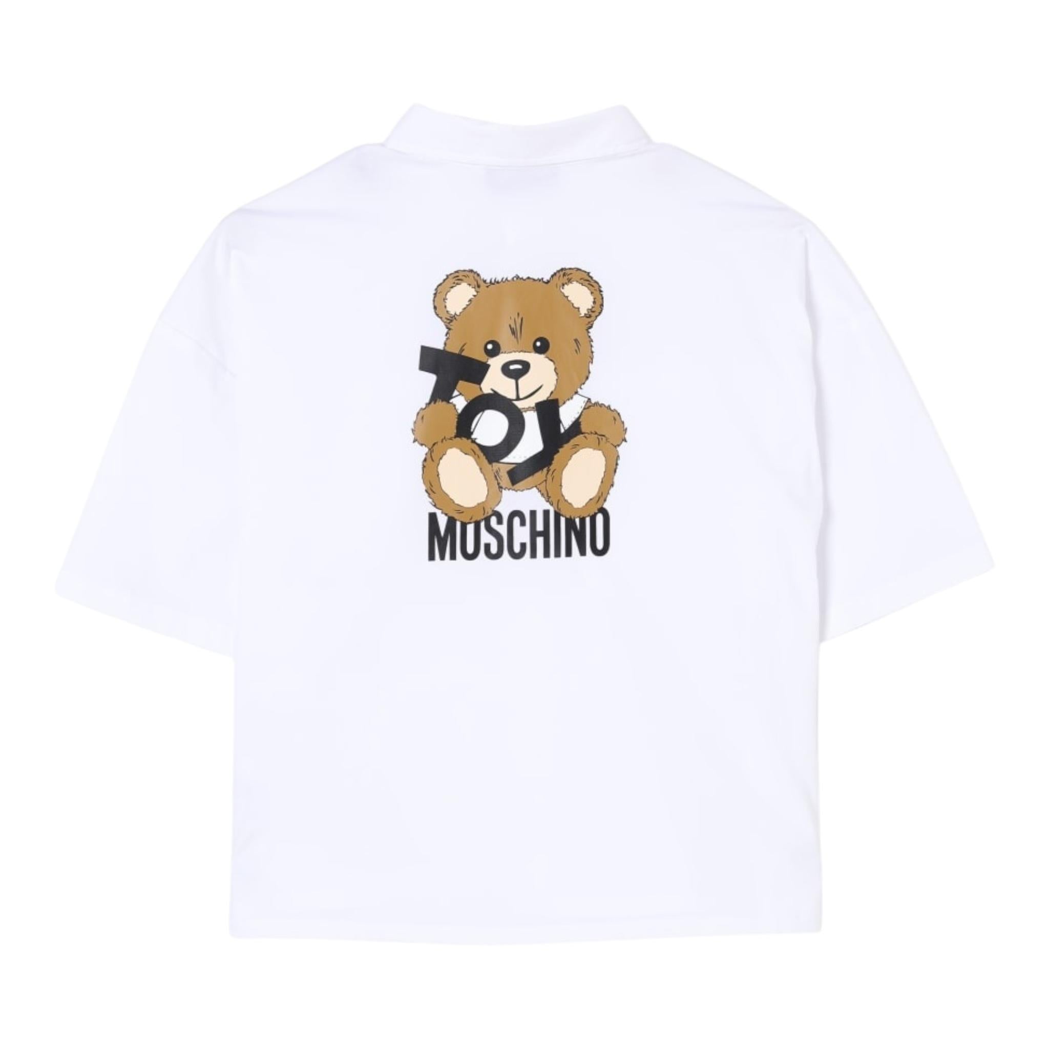 Moschino Camicia Mezza Manica Tinta Unita con Stampa per Bambina HUC01H BIANCO MOSCHINO 