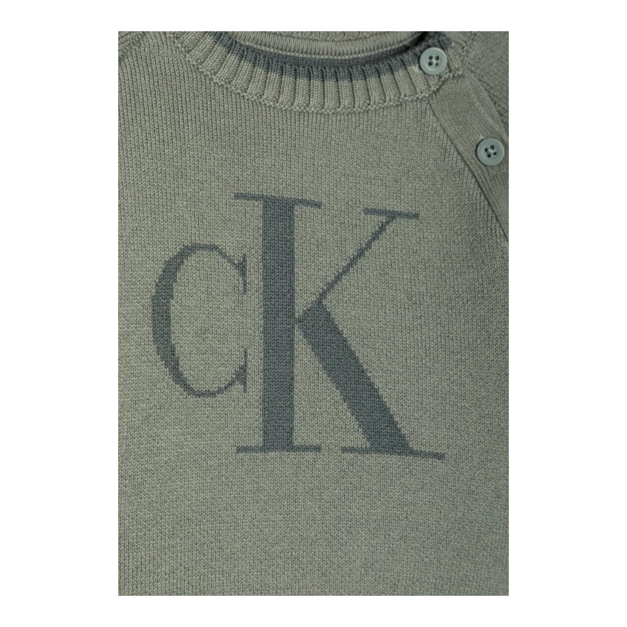 CALVIN KLEIN maglia tinta unita girocollo con stampa Verde per Neonato IN0IN00205X VERDE CALVIN KLEIN 