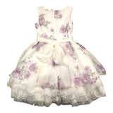 Mimilu' Abito Giromanica Tinta Unita Con Tulle Fantasia Florale Con Cinturino Bianco Per Bambina