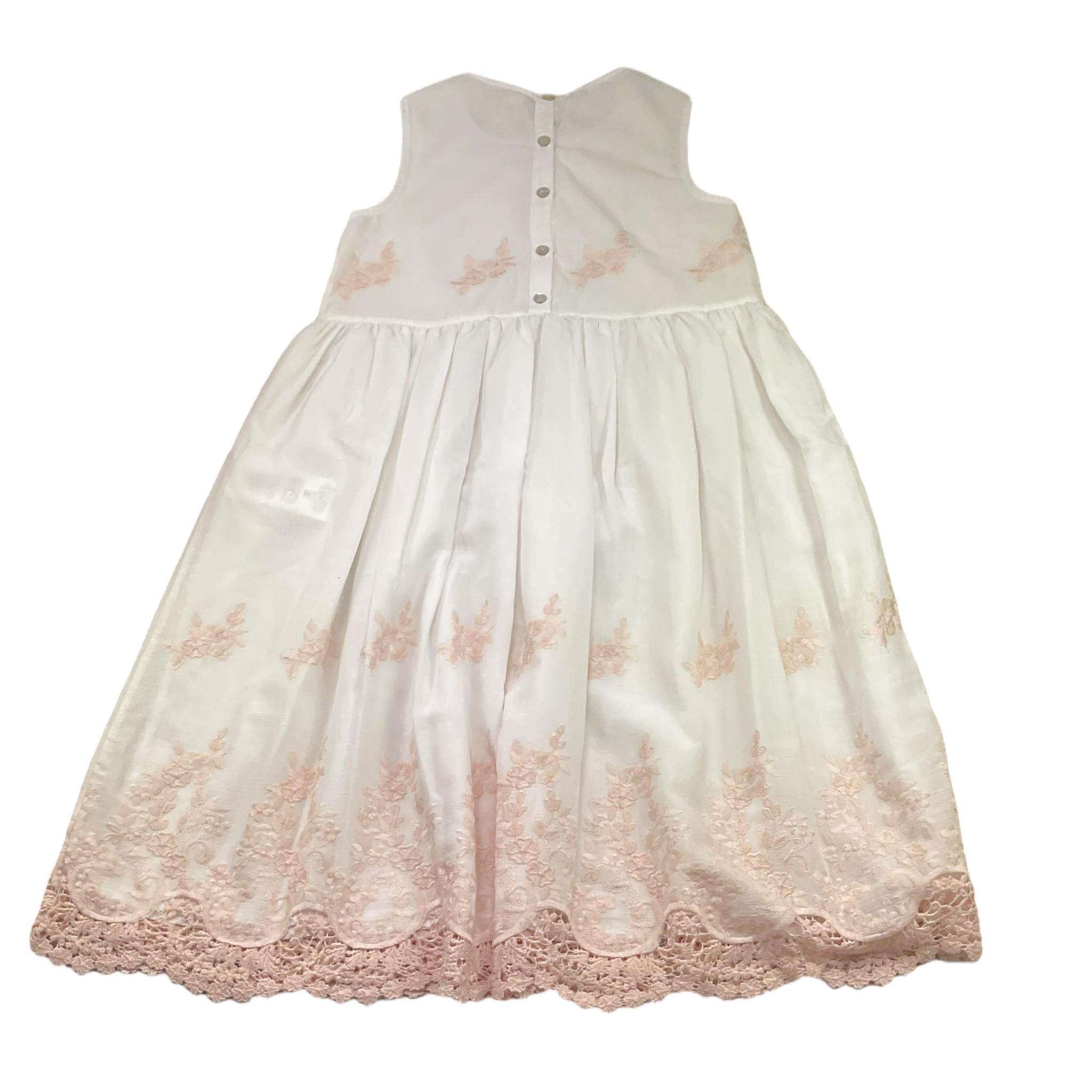 Caffe' D'Orzo Abito Giromanica Tinta Unita con Ricami per Bambina ZW1B32 BIANCO CAFFE' D'ORZO 