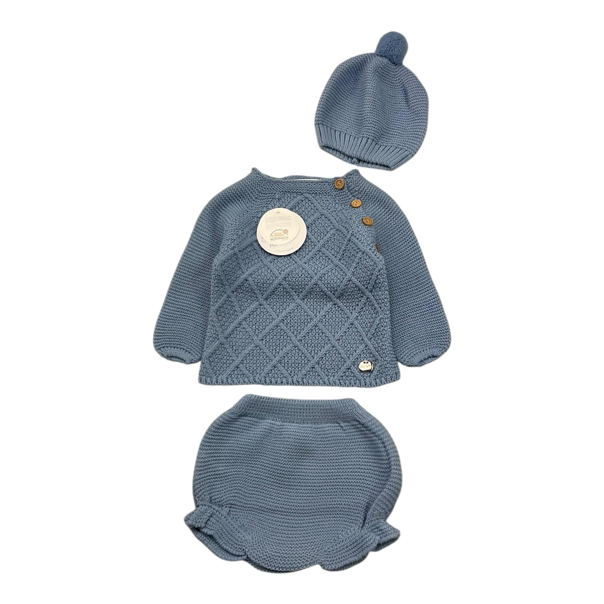 JULIANA completo 3 pz maglia-coulotte-cappello tinta unita Azzurro per Neonato 24573 AZZURRO JULIANA 