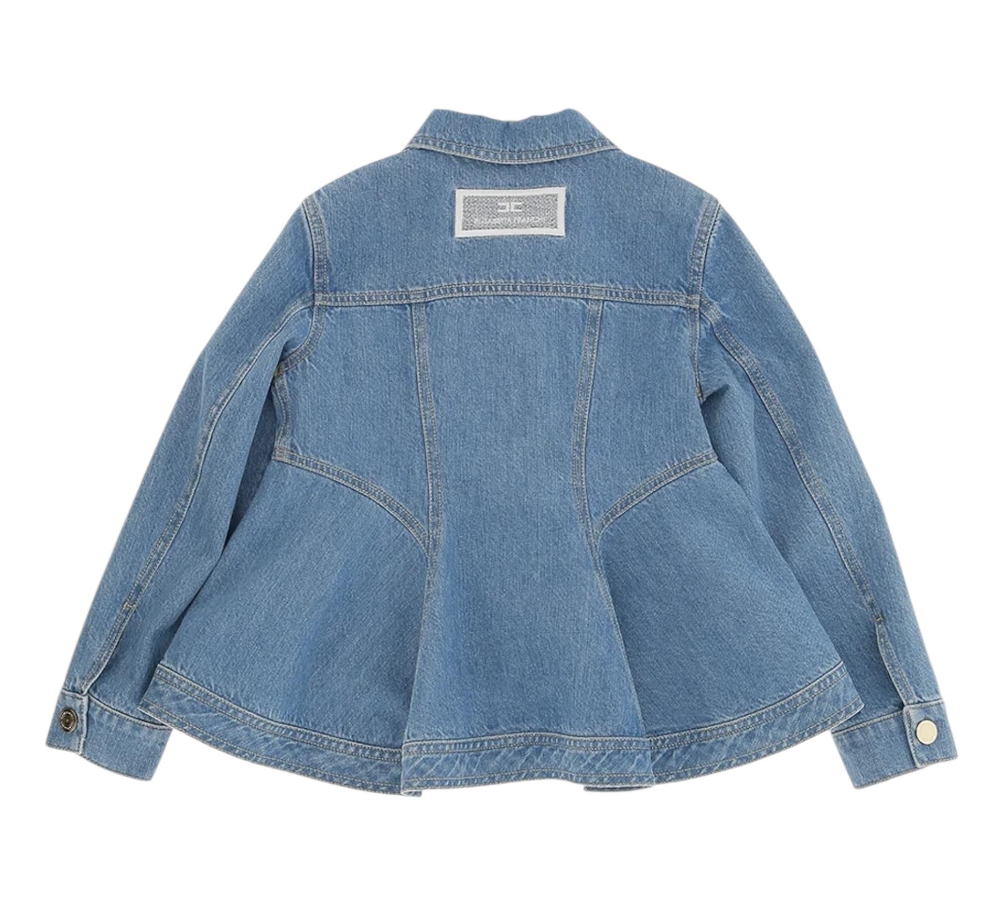 Elisabetta Franchi Giubbino Manica Lunga Tinta Unita In Denim per Bambina EFGB123XXX AZZURRO ELISABETTA FRANCHI 