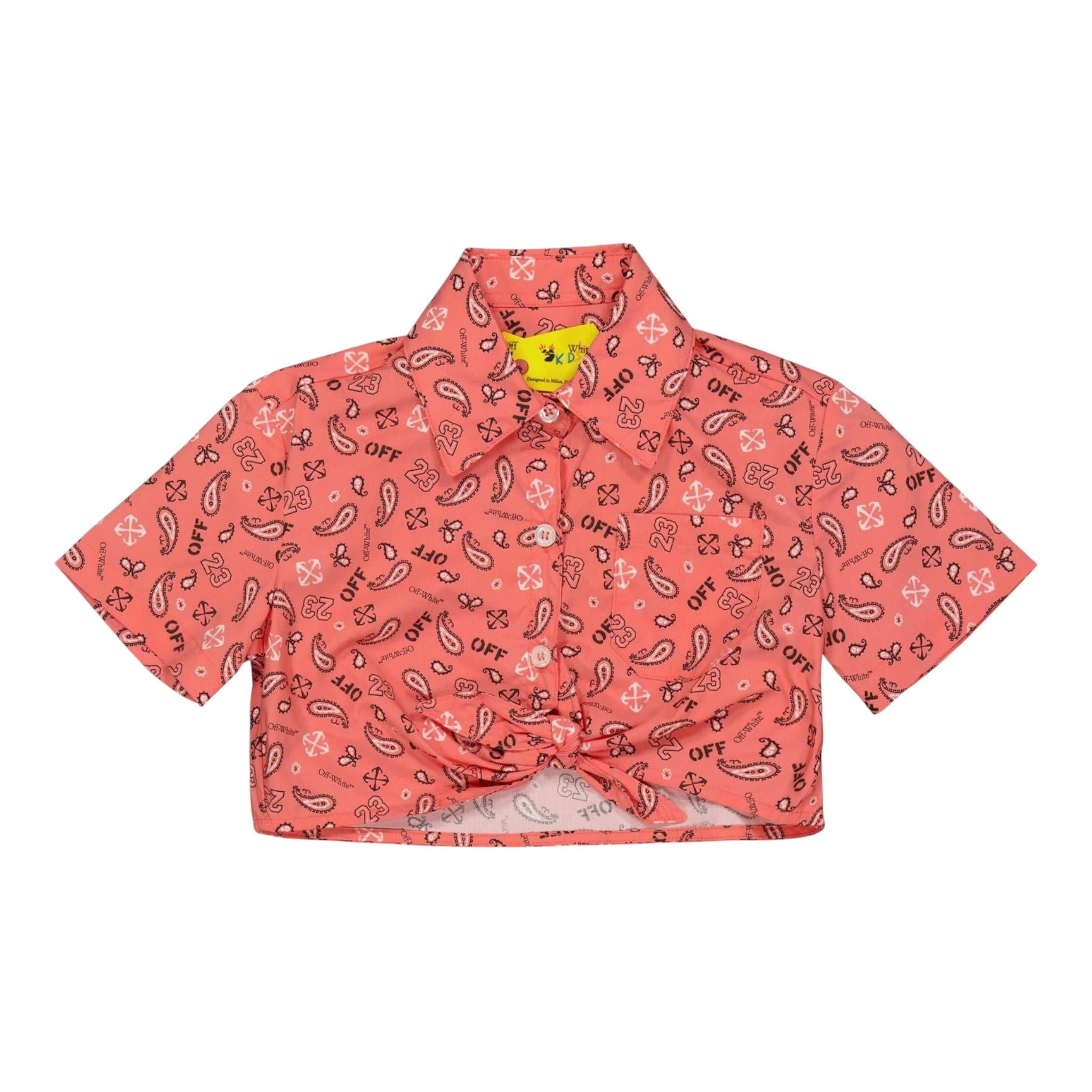 Off-White Camicia Mezza Manica Tinta Unita con Stampa per Bambina OGGA018S2 SALMONE OFF-WHITE 