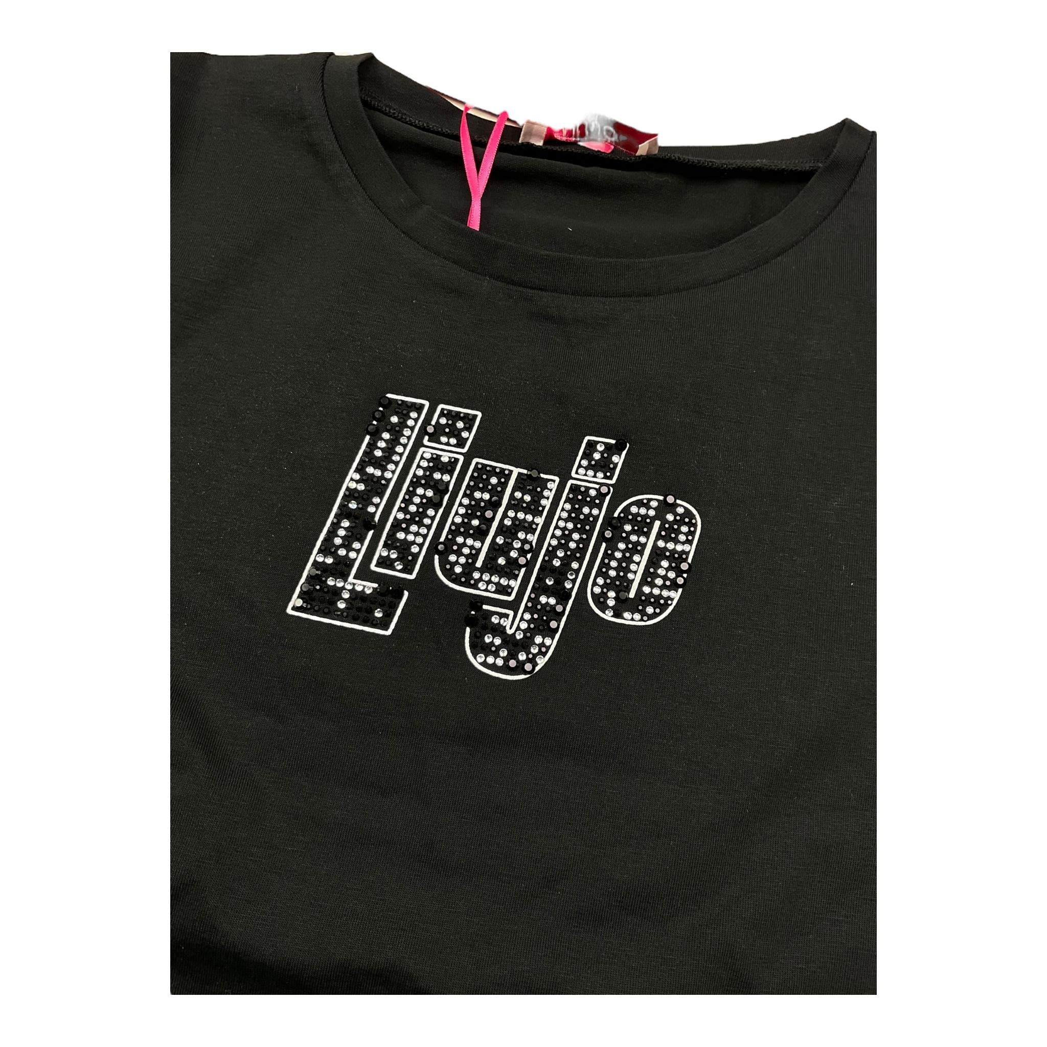 Liu Jo T-Shirt Girocollo Tinta Unita con Brillantini per Bambina GA5019X NERO LIU JO 