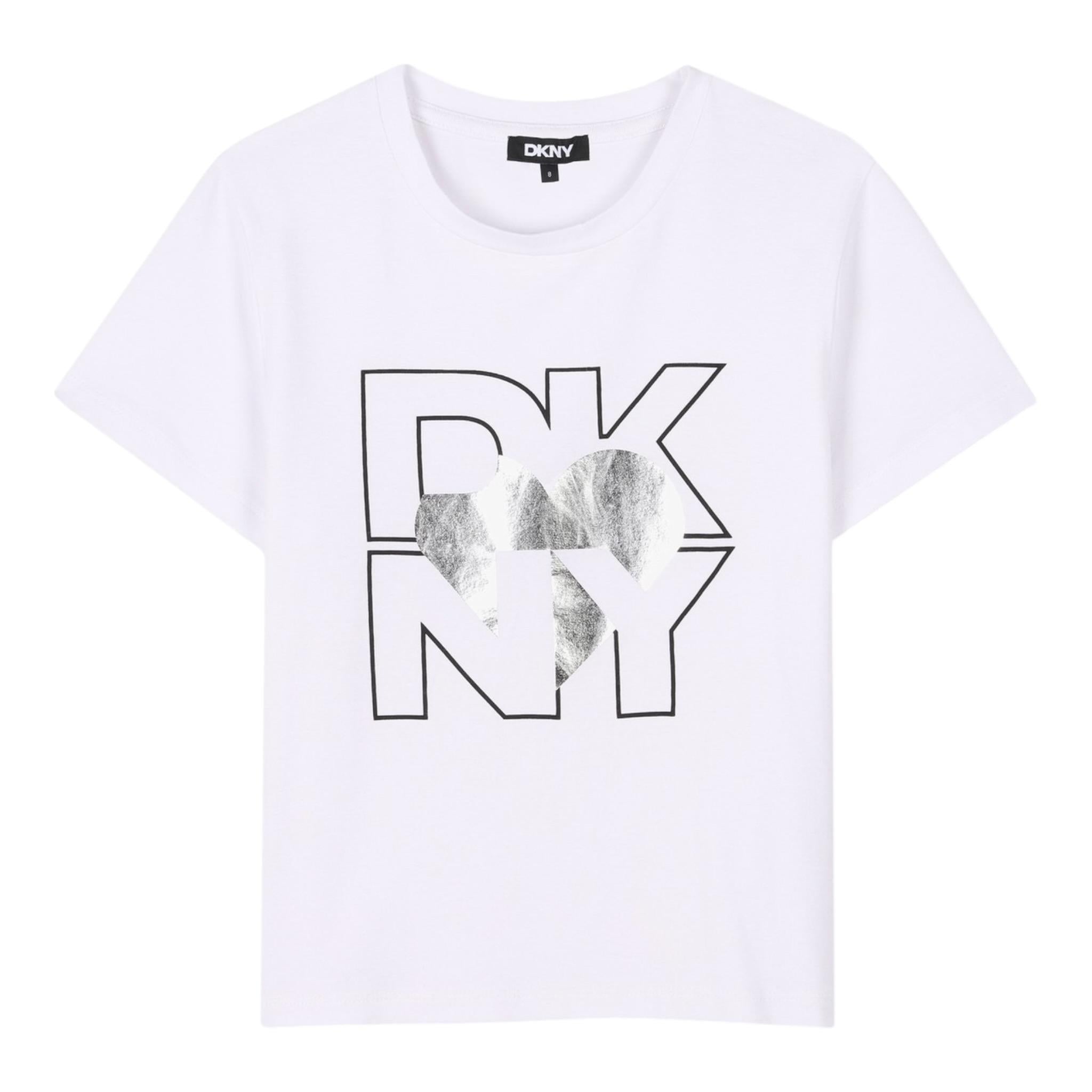 Dkny T-Shirt Tinta Unita con Stampa per Bambina D62305 BIANCO DKNY 