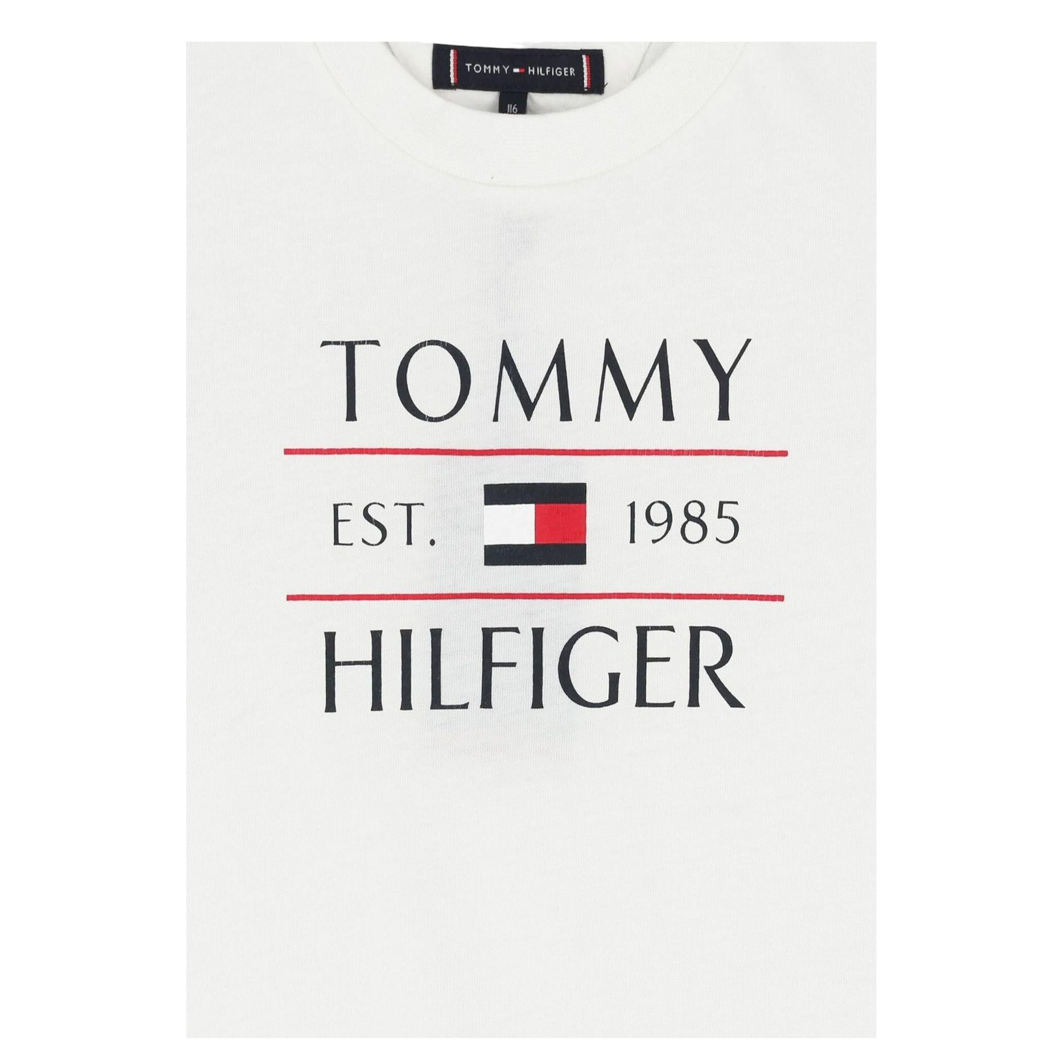 Tommy Hilfiger T-Shirt Girocollo Tinta Unita con Logo per Bambino KB0KB09538 BIANCO TOMMY HILFIGER 