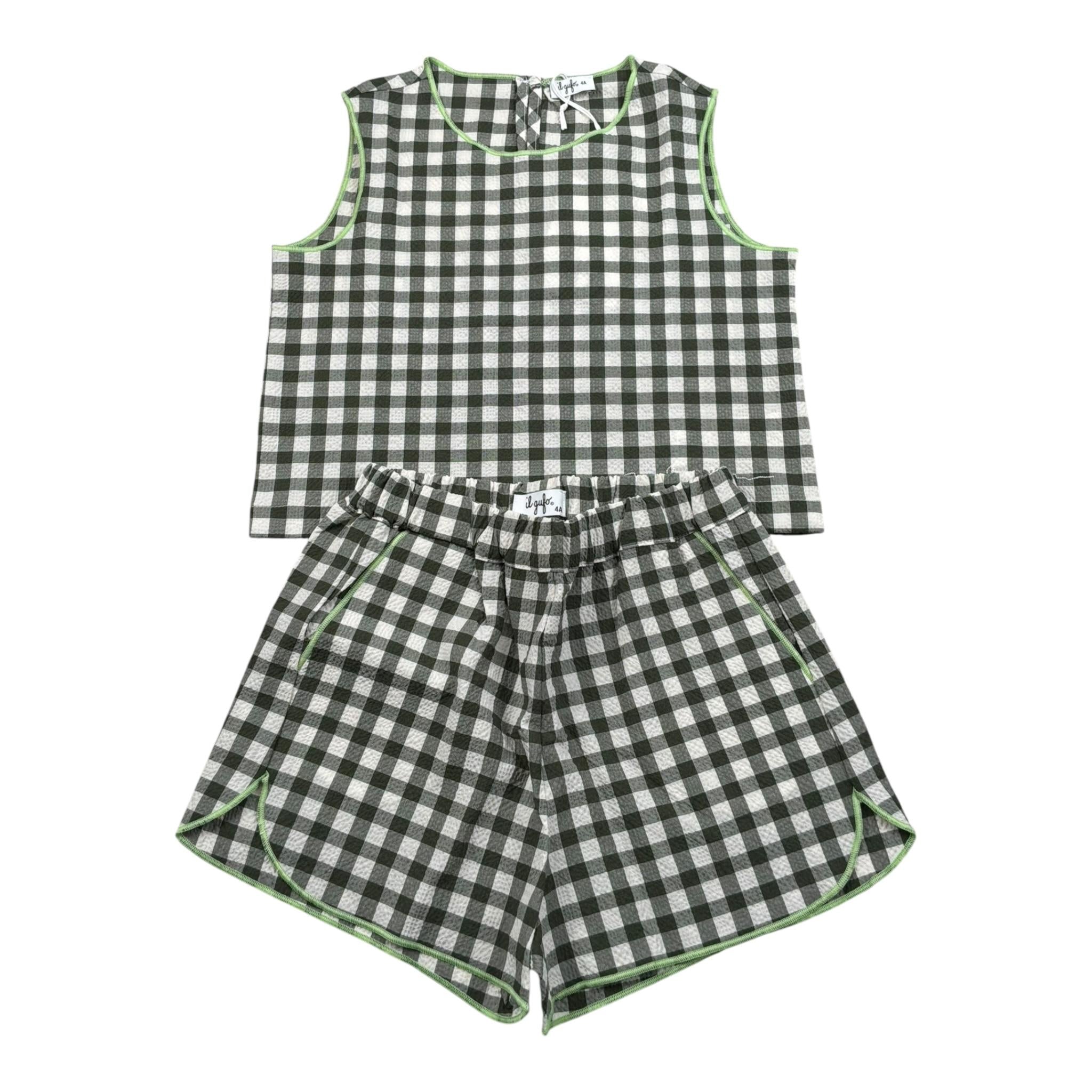 Il Gufo Completo 2 Pezzi Top-Short Bicolore con Fantasia A Quadri per Bambina P25DP540C3161 BIANCO/VERDE IL GUFO 