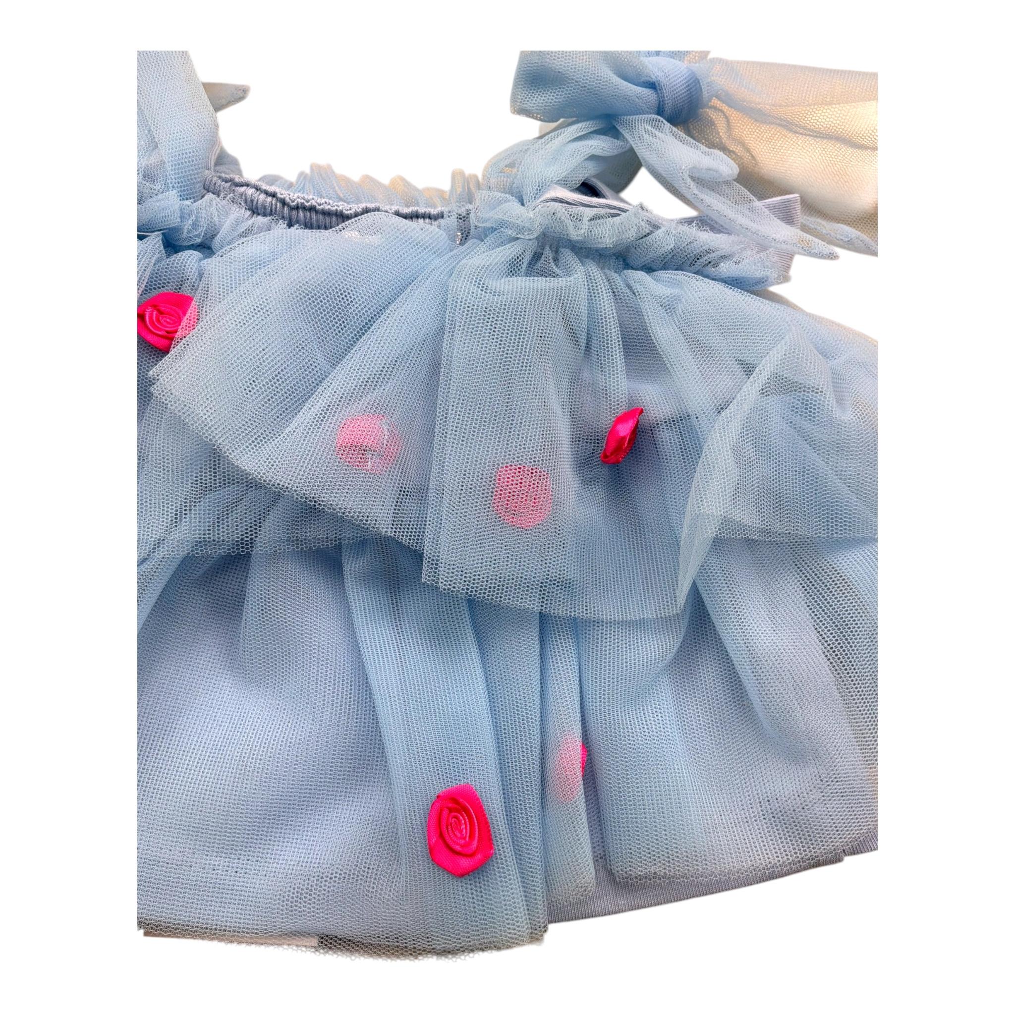 Miss Grant Top Giromanica Tinta Unita In Tulle con Applicazioni per Bambina MG1295J AZZURRO MISS GRANT 