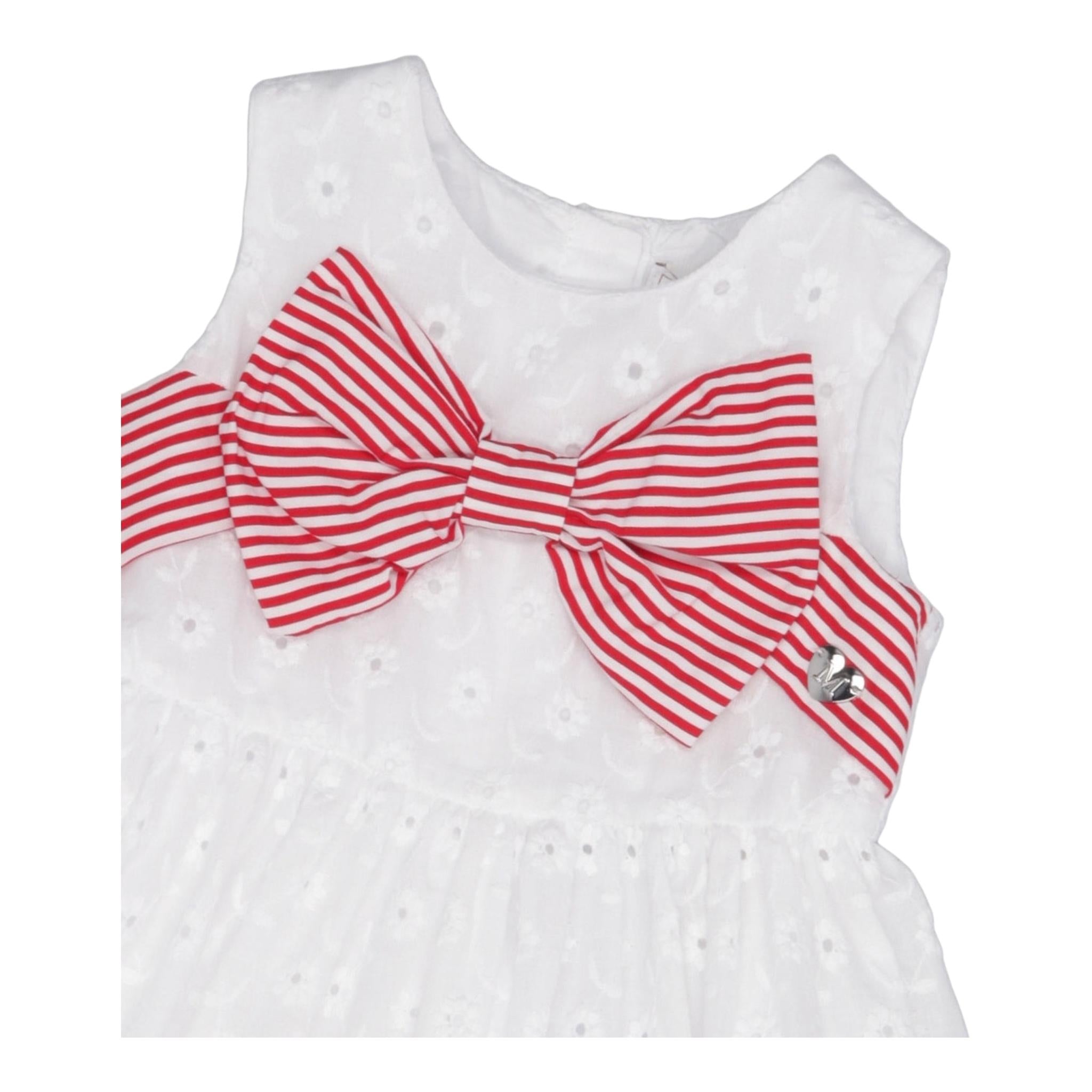 Monnalisa Abito Giromanica Tinta Unita con Ricami E Fiocco per Neonata 31E909 BIANCO MONNALISA 