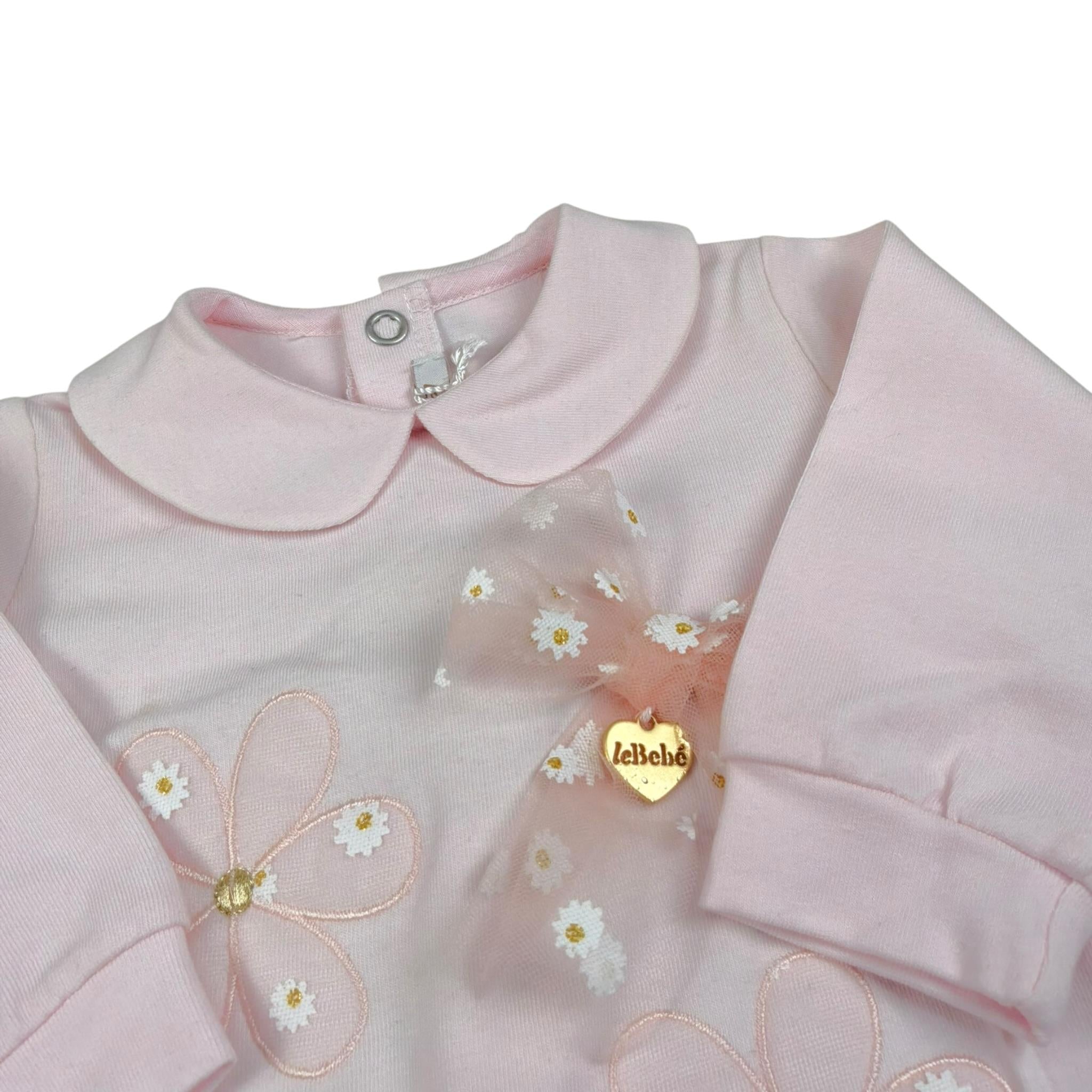 Le Bebe' Tutina tinta unita con Stampa Rosa per Neonata LBG5157 ROSA LE BEBE' 