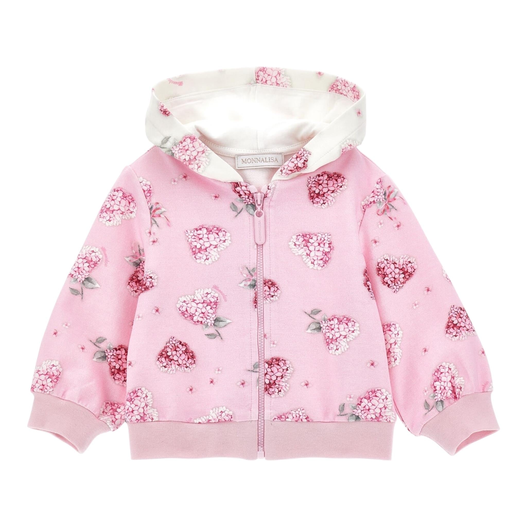 MONNALISA felpa con zip e cappuccio tinta unita cn cappuccio in contrasto Rosa per Neonata 39D800 ROSA MONNALISA 