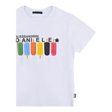 Daniele Alessandrini Einfarbiges Rundhals-T-Shirt mit weißem Logo-Print für Kinder