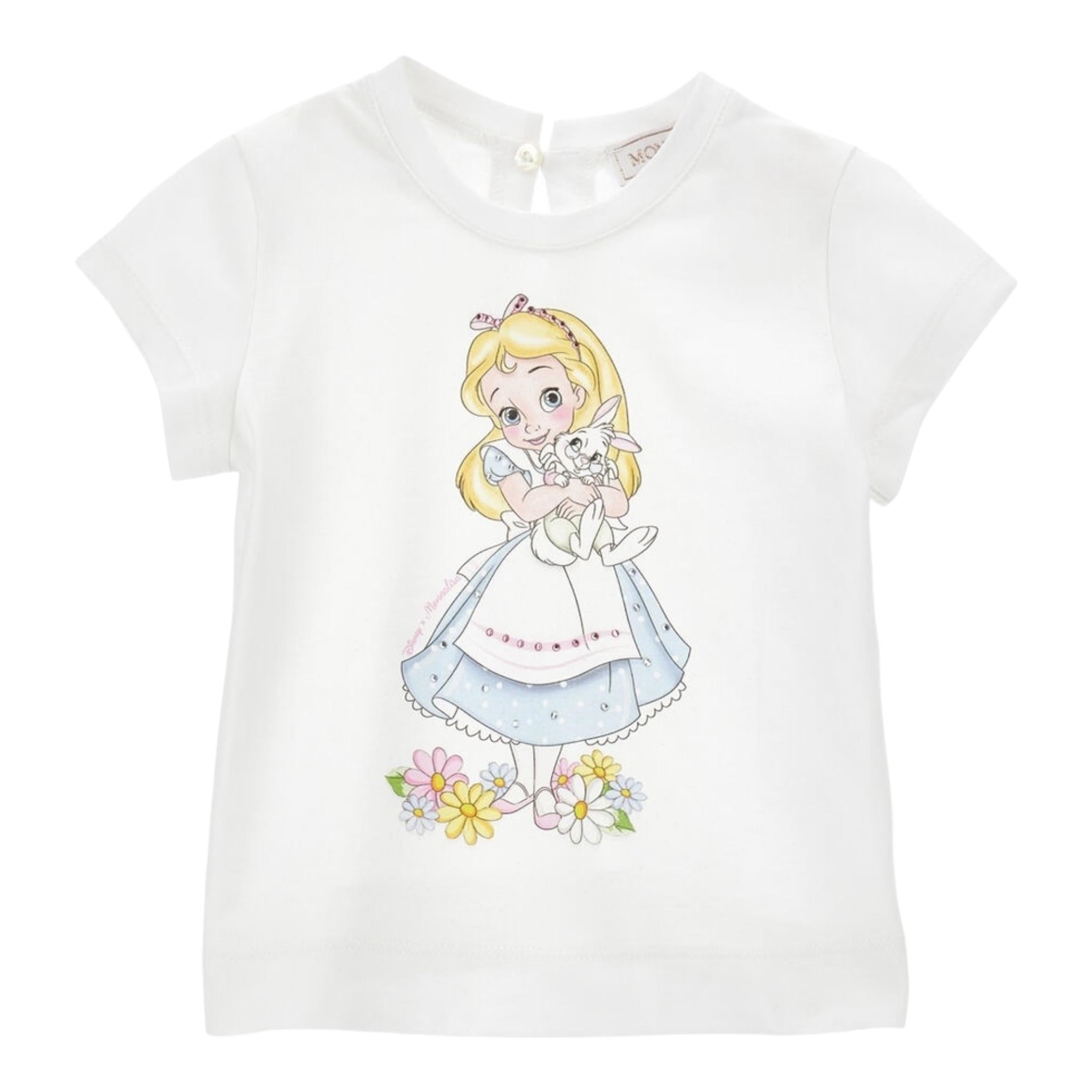 Monnalisa T-Shirt Girocollo Tinta Unita con Stampa per Neonata 39E614X BIANCO MONNALISA 