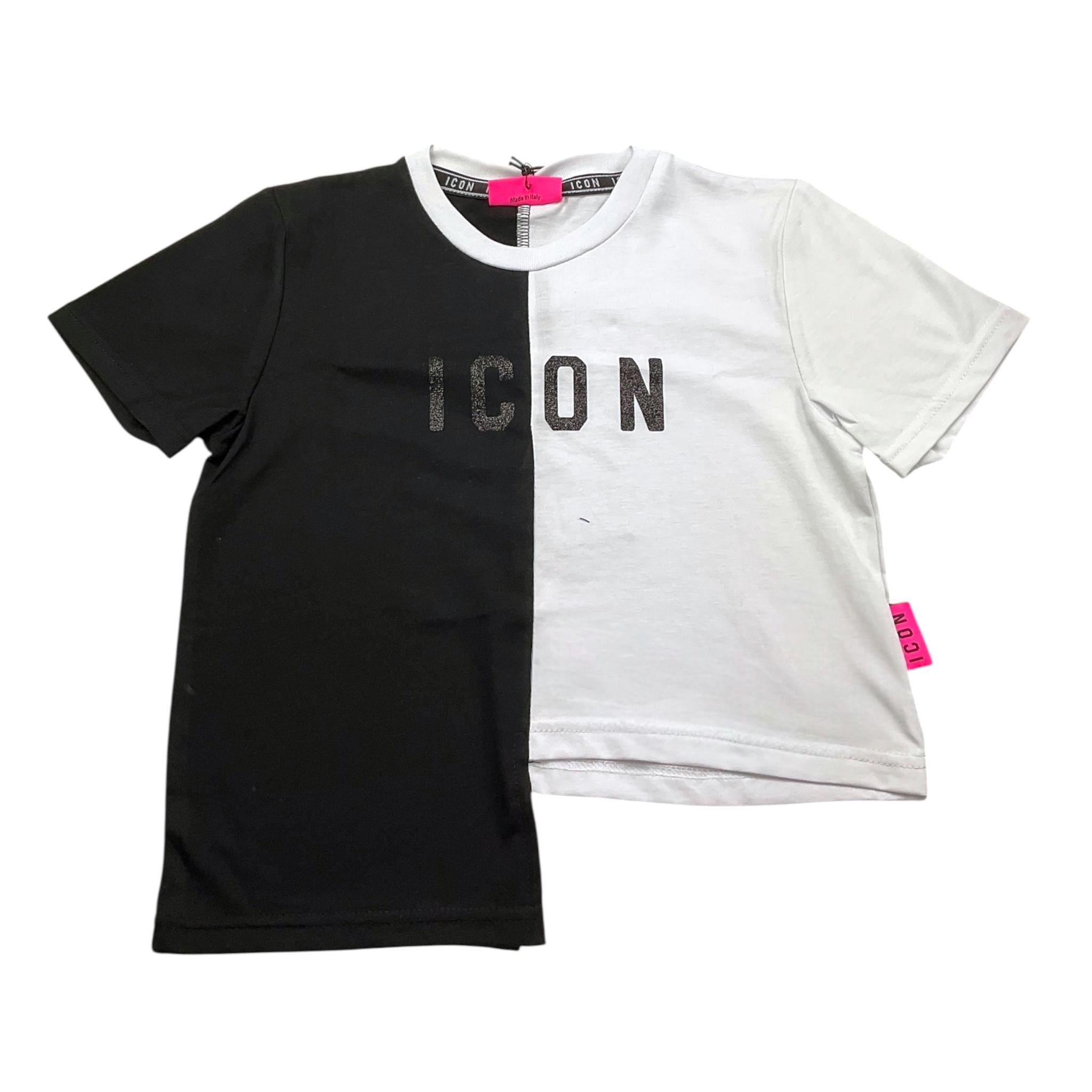Icon T-Shirt Bicolore con Stampa E Brillantini per Bambina IGKS00540 BIANCO/NERO ICON 