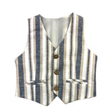 Never Too Gilet Tinta Unita Con Bottoni E Fantasia A Righe Beige Per Neonato