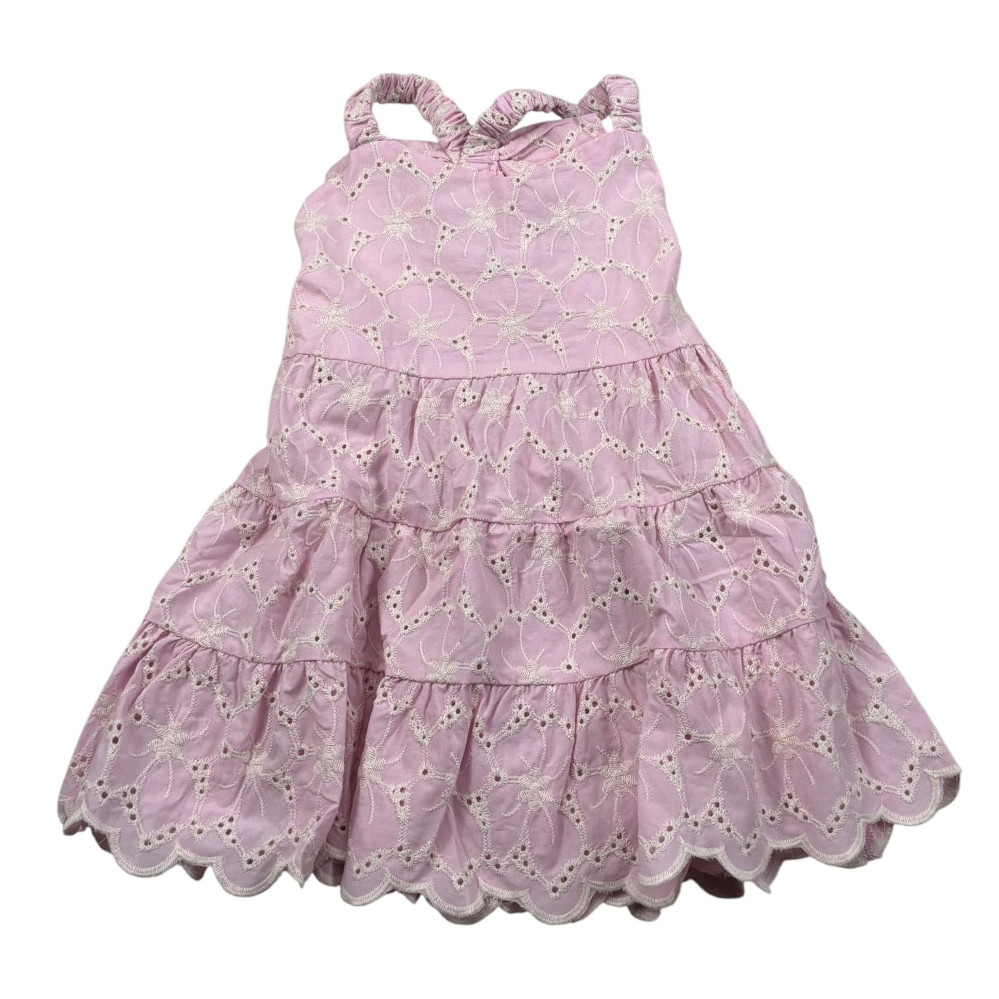 M+E' Abito Tinta Unita In Pizzo Sangallo per Bambina UE1784J ROSA M+E' 