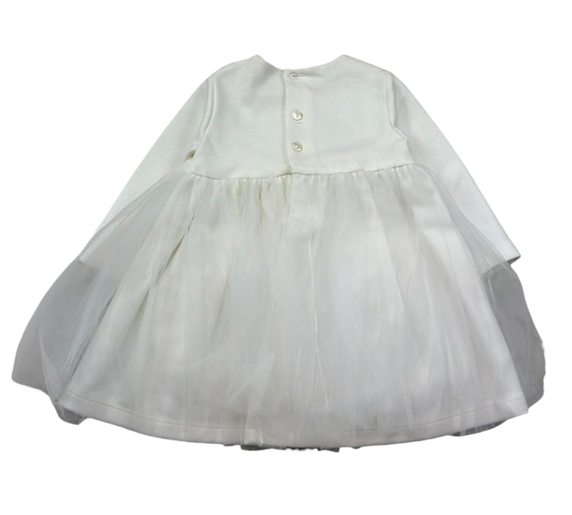 Le Bebe Abito Manica Lunga Tinta Unita con Gonna In Tulle per Neonata LBG1047 BIANCO LE BEBE 