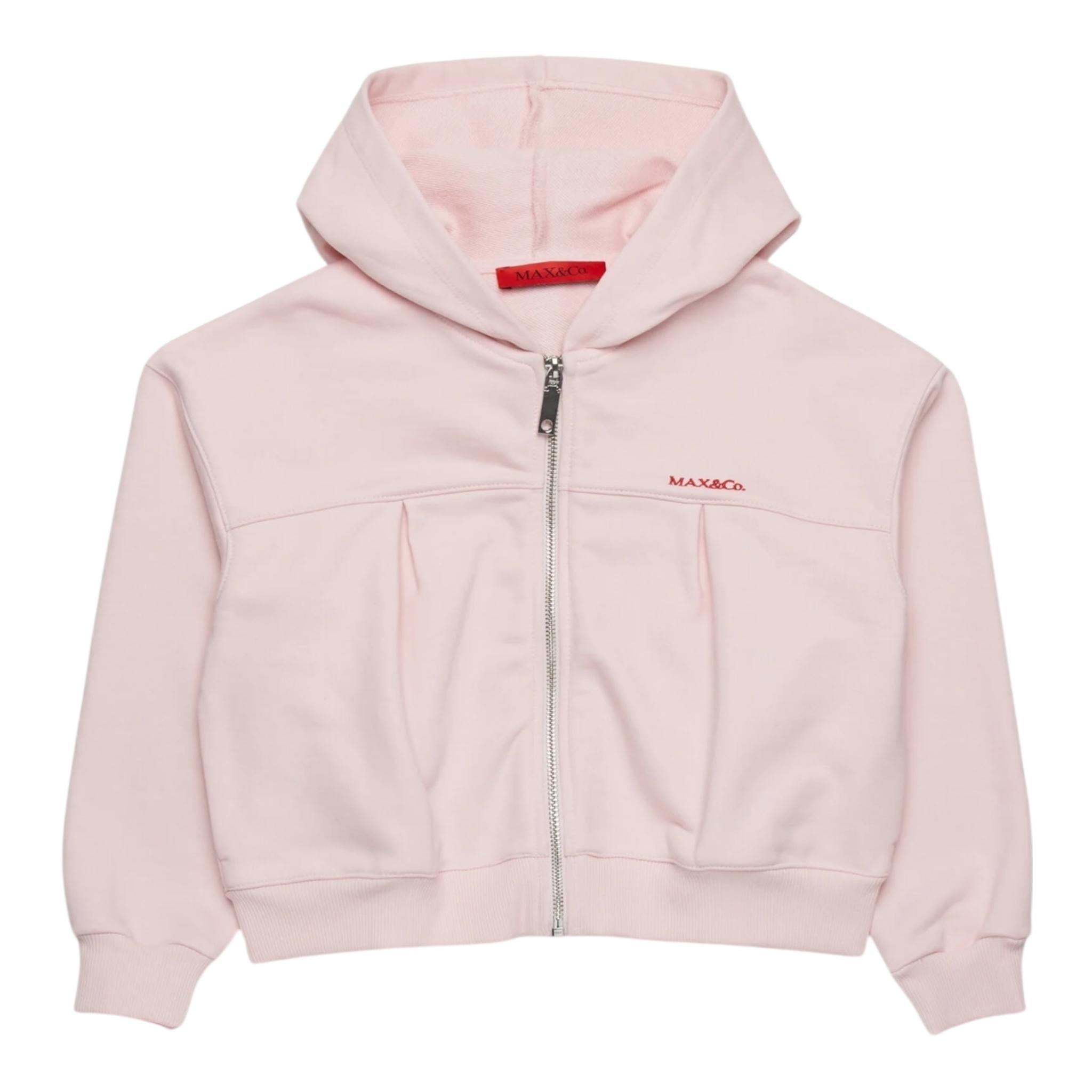 Max Mara Felpa con Zip E Cappuccio Tinta Unita con Logo per Bambina MX0156 ROSA MAX MARA 