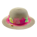 Billieblush Cappello Di Paglia Tinta Unita Con Fiori Multicolor Beige Per Bambina