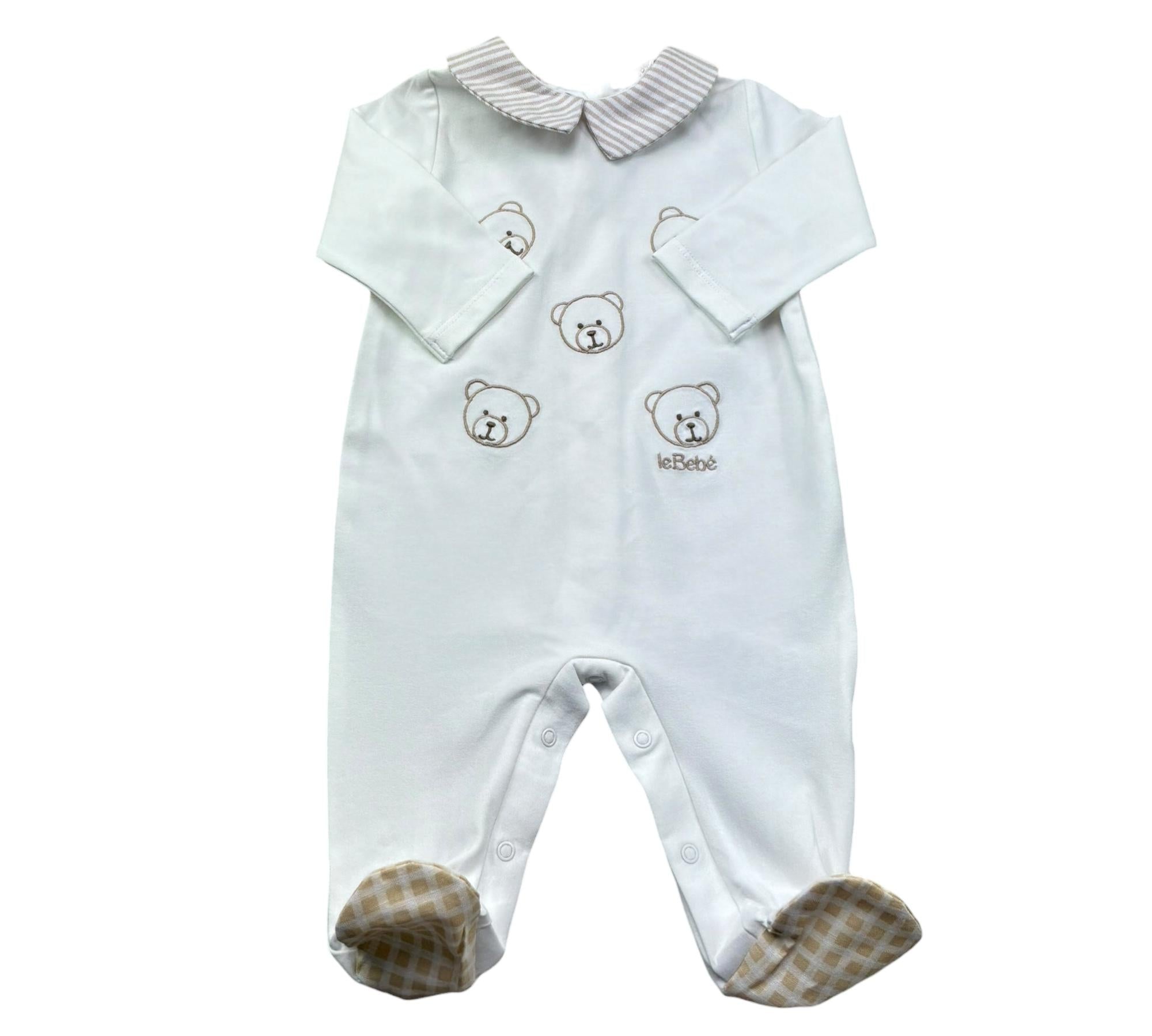 Le Bebe Tutina Manica Lunga Tinta Unita con Ricami per Neonato LBB5277 BIANCO LE BEBE 