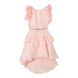 Miss Blumarine Abito Cerimonia Tinta Unita Con Rouches Pesca Per Bambina