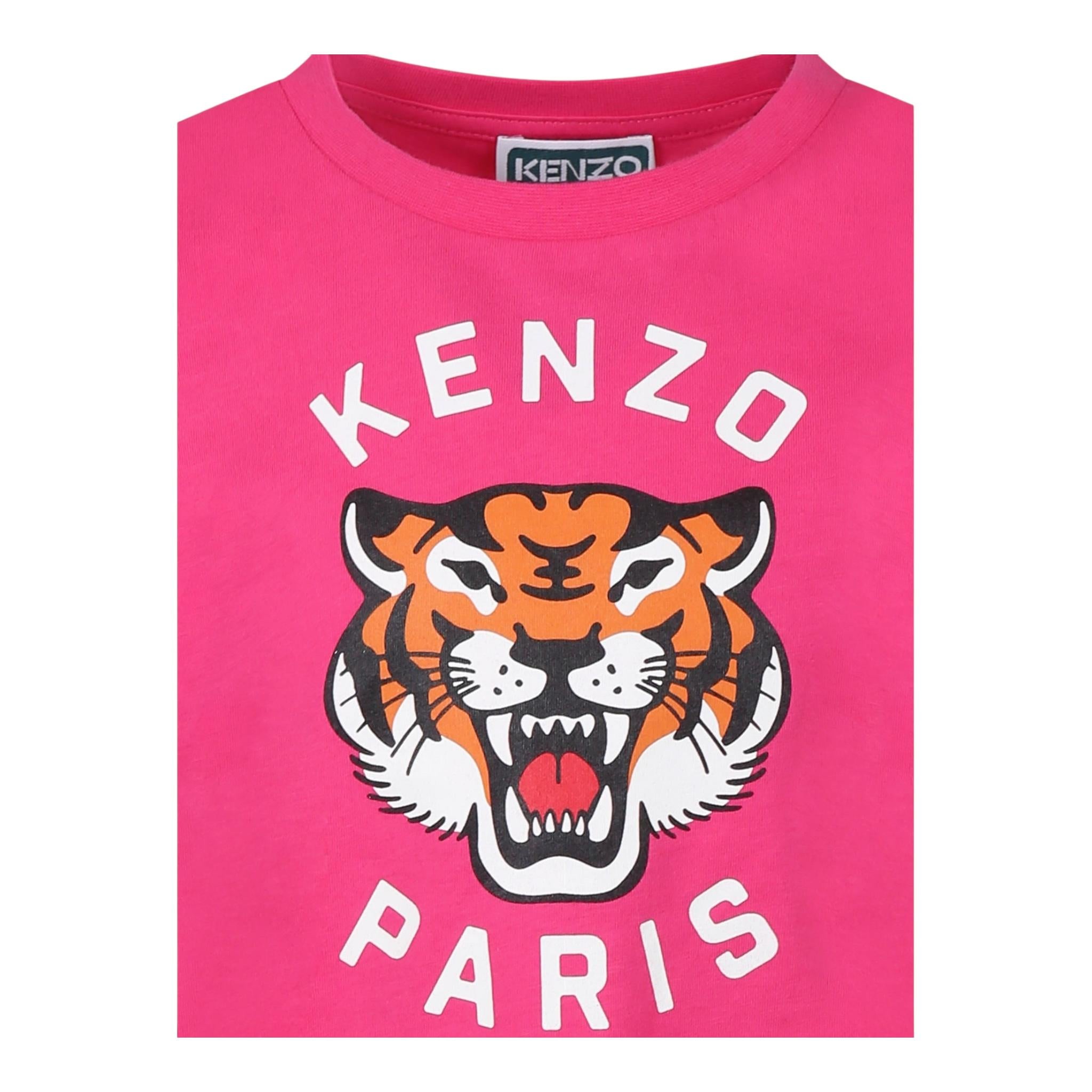 Kenzo T-Shirt Girocollo Tinta Unita con Stampa per Bambina K61054 ROSA KENZO 