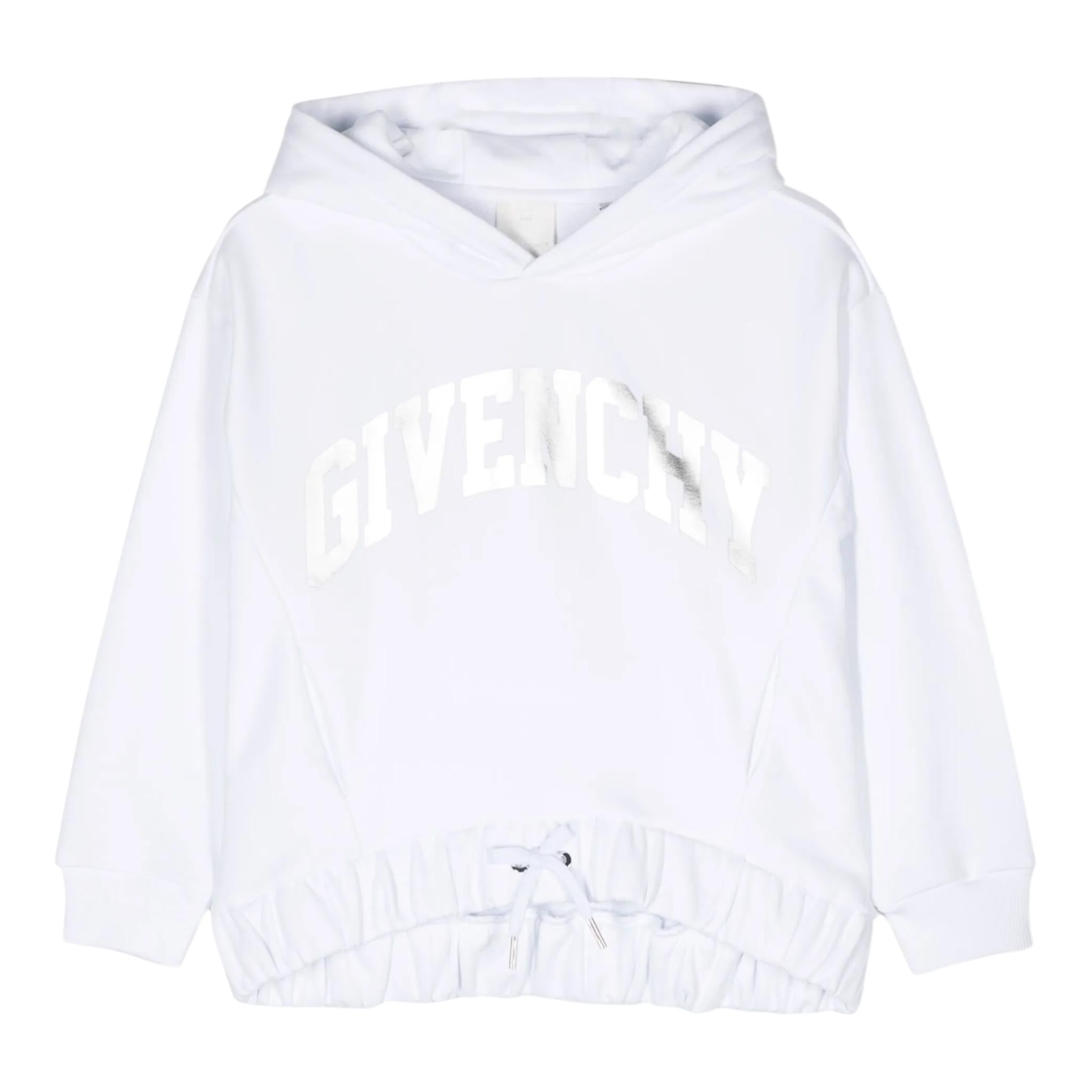 GIVENCHY felpa chiusa con cappuccio tinta unita con logo Bianco per Bambina H15348 BIANCO GIVENCHY 