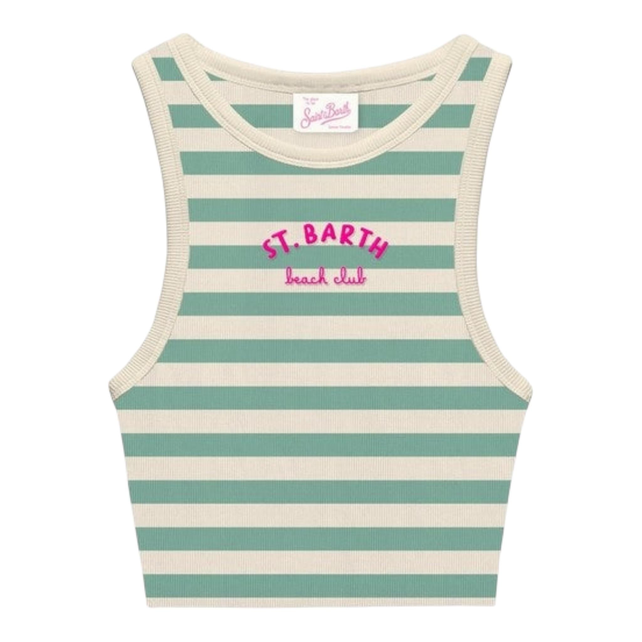Saint Barth Canotta Giromanica Fantasia A Righe per Bambina BLUEJRR PANNA SAINT BARTH 