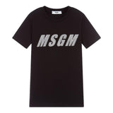 Msgm T-Shirt Girocollo Tinta Unita Con Stampa Logo Nero Per Bambina