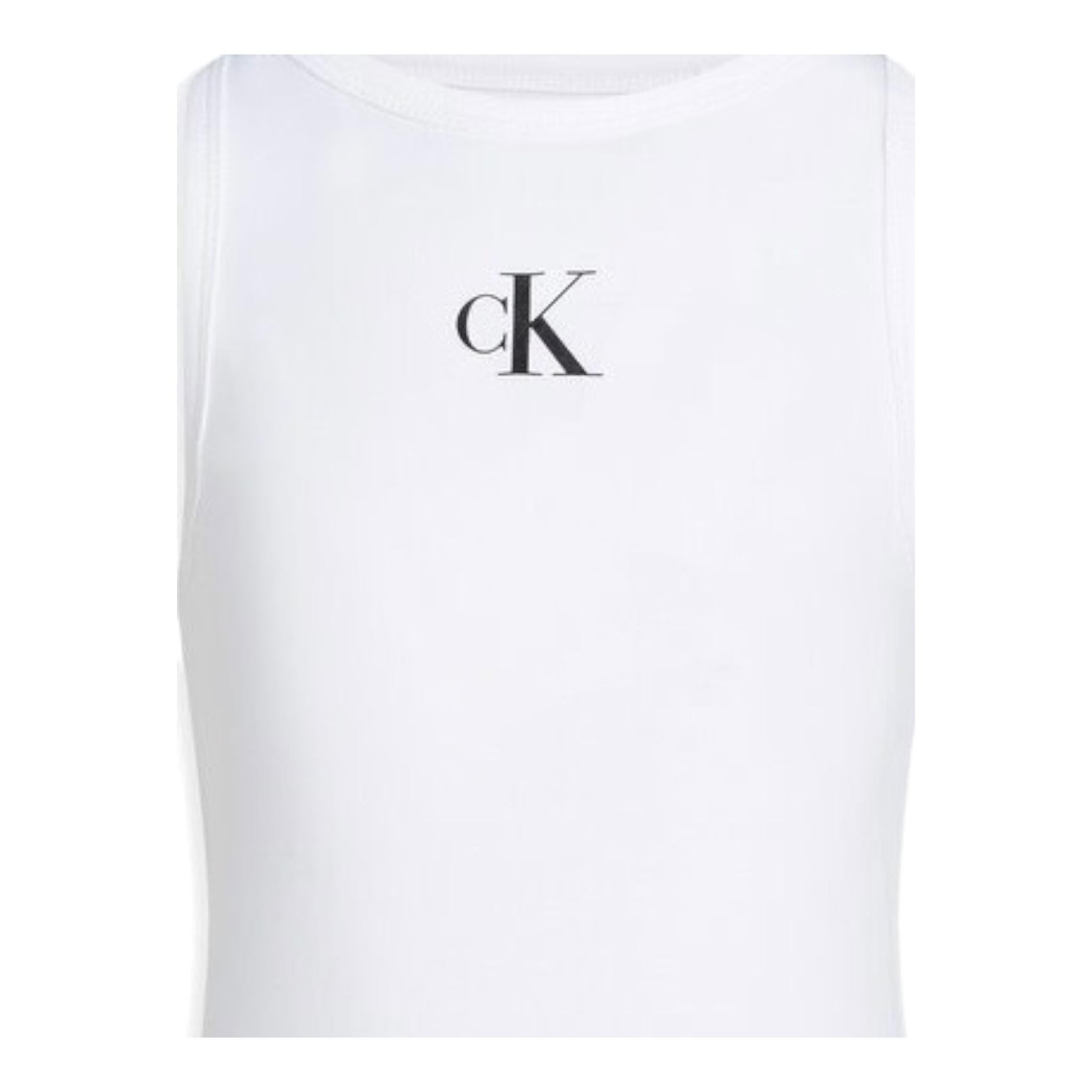 Calvin Klein Canotta Tinta Unita con Logo per Bambina IG0IG02435X BIANCO CALVIN KLEIN 