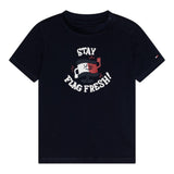 Tommy Hilfiger T-Shirt Girocollo Tinta Unita con Logo per Neonato KN0KN02024 BLU TOMMY HILFIGER 