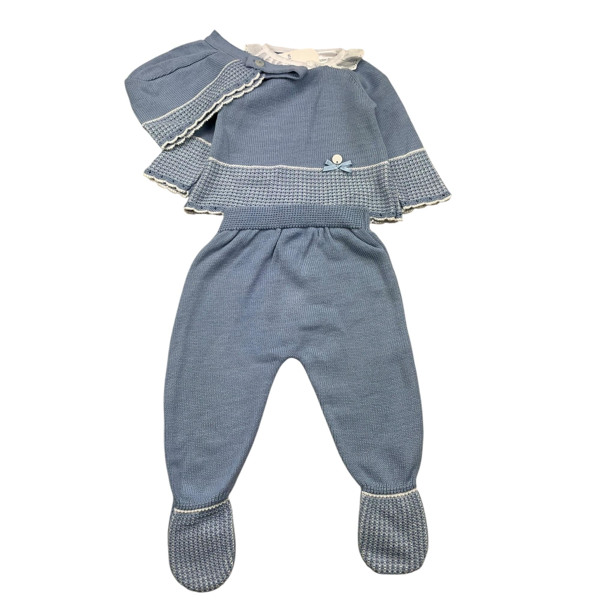 VALENTINA BEBES cmpleto 3 pezzi maglia-ghetina-cappello tinta unita Azzurro per Neonata MC56 AZZURRO VALENTINA BEBES 