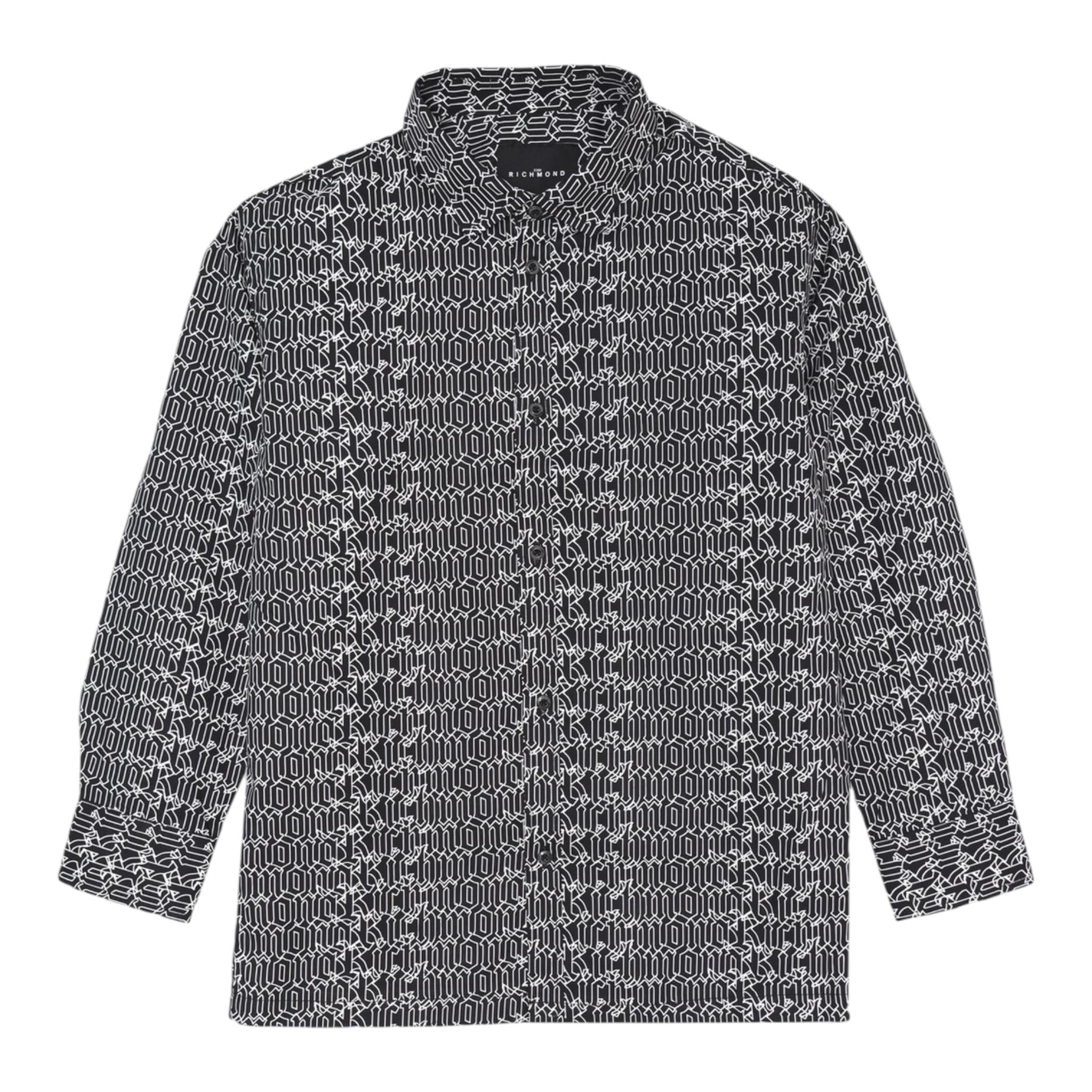 John Richmond Camicia Manica Lunga Tinta Unita con Stampe Logo per Bambino RIP25076CAJ NERO JOHN RICHMOND 
