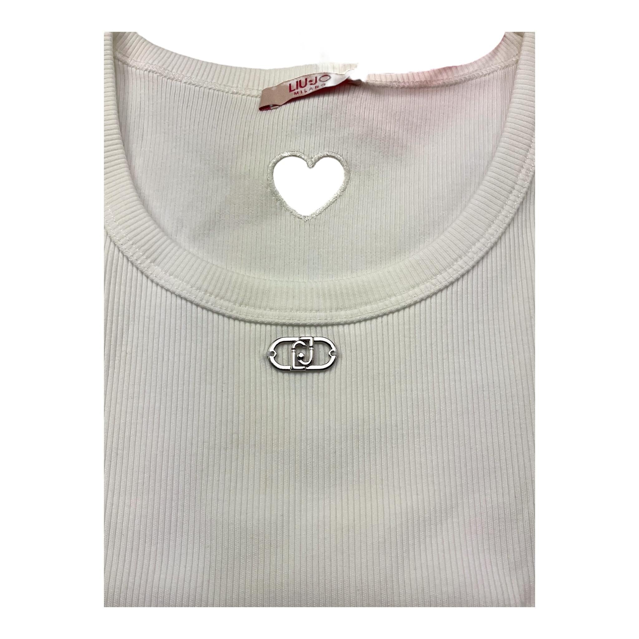 Liu Jo Canotta Tinta Unita con Traforo A Forma di Cuore per Bambina GA5199 BIANCO LIU JO 