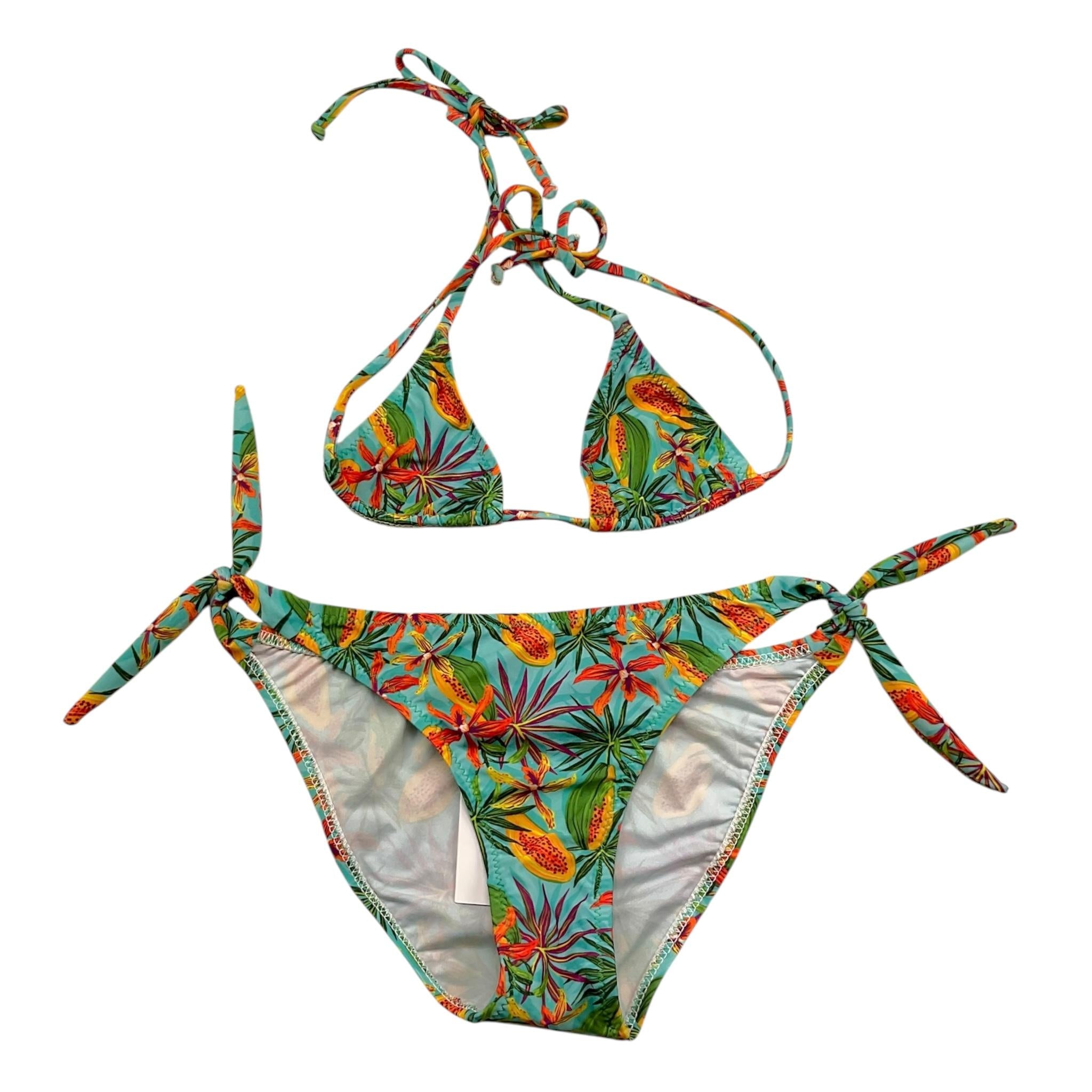 Matinée Costume 2 Pezzi Triangolo-Slip Tinta Unita con Fantasia per Bambina CC4009 VERDE ACQUA MATINÉE 