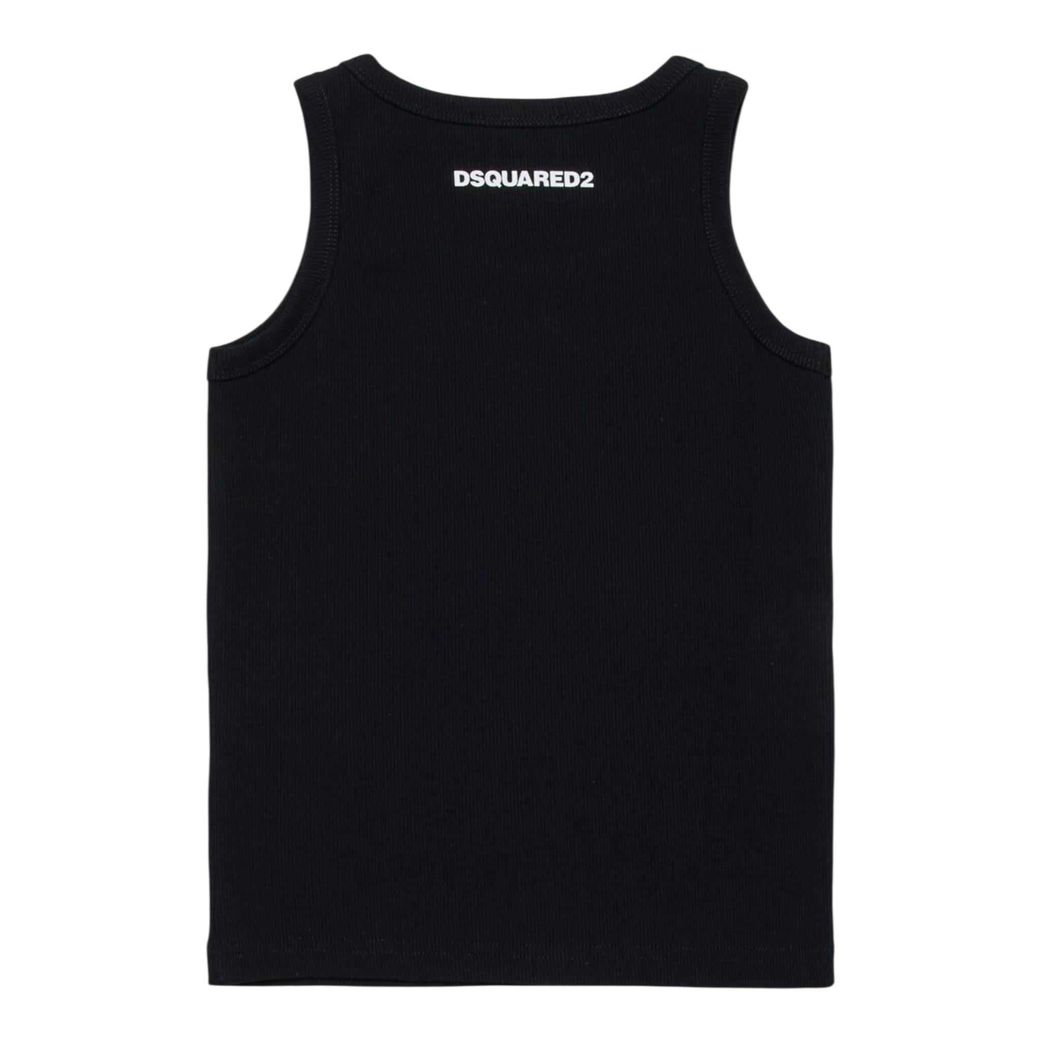 Dsquared2 Canotta Girocollo Tinta Unita con Logo per Bambino DQ2783 NERO DSQUARED2 