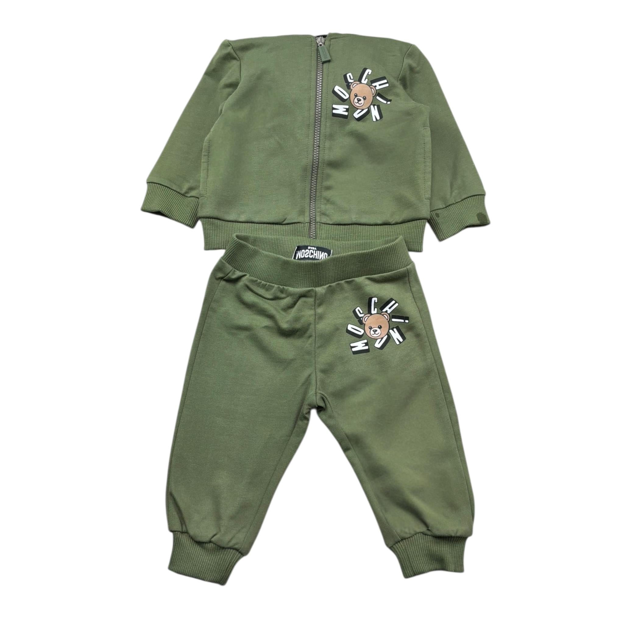 Moschino Completo 2 Pezzi Felpa-Pantalone Tinta Unita per Neonato MMK05D VERDE MOSCHINO 