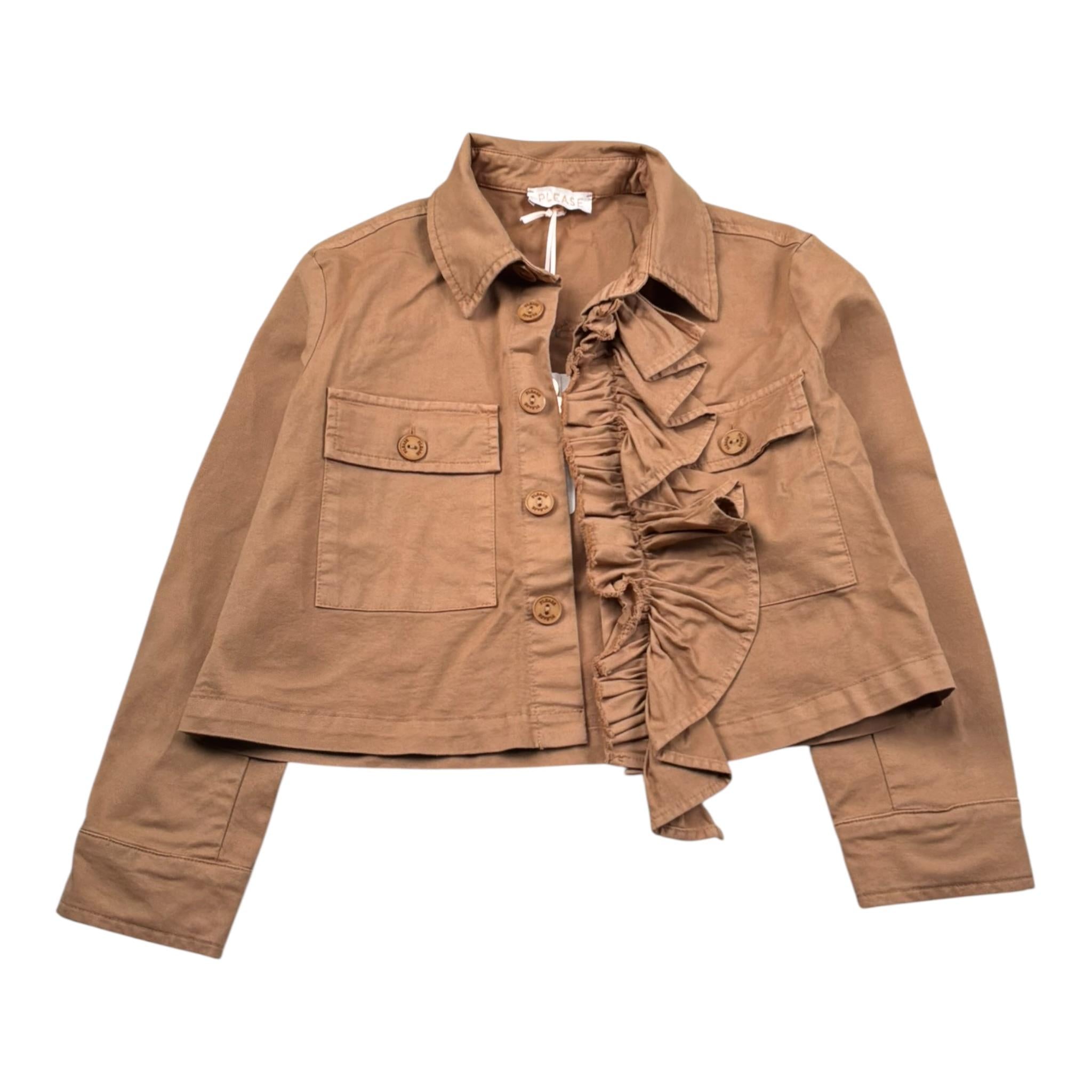 Please Giubbino Tinta Unita con Balze per Bambina JB07312G73 CAMMELLO PLEASE 