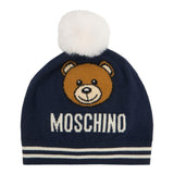 MOSCHINO cappello tinta unita con orso e pon pon Blu per Bambino HUX02KL BLU MOSCHINO 