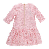 Mimisol Abito Manica Lunga Tinta Unita con Applicazioni Fiori per Bambina MFAB646 ROSA MIMISOL 