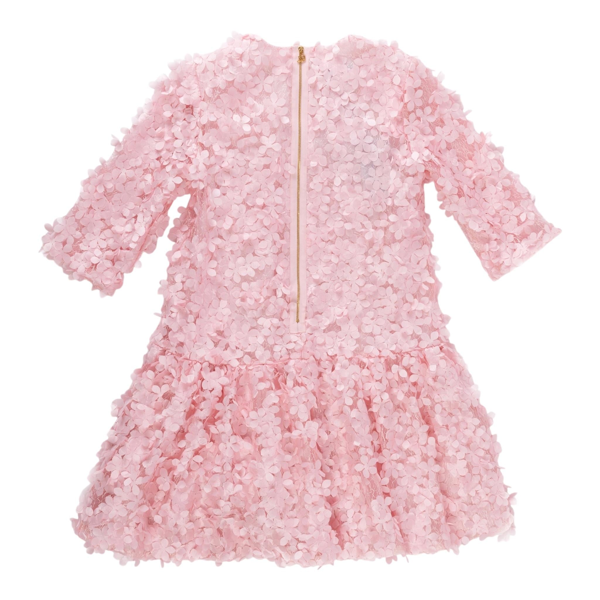 Mimisol Abito Manica Lunga Tinta Unita con Applicazioni Fiori per Bambina MFAB646 ROSA MIMISOL 